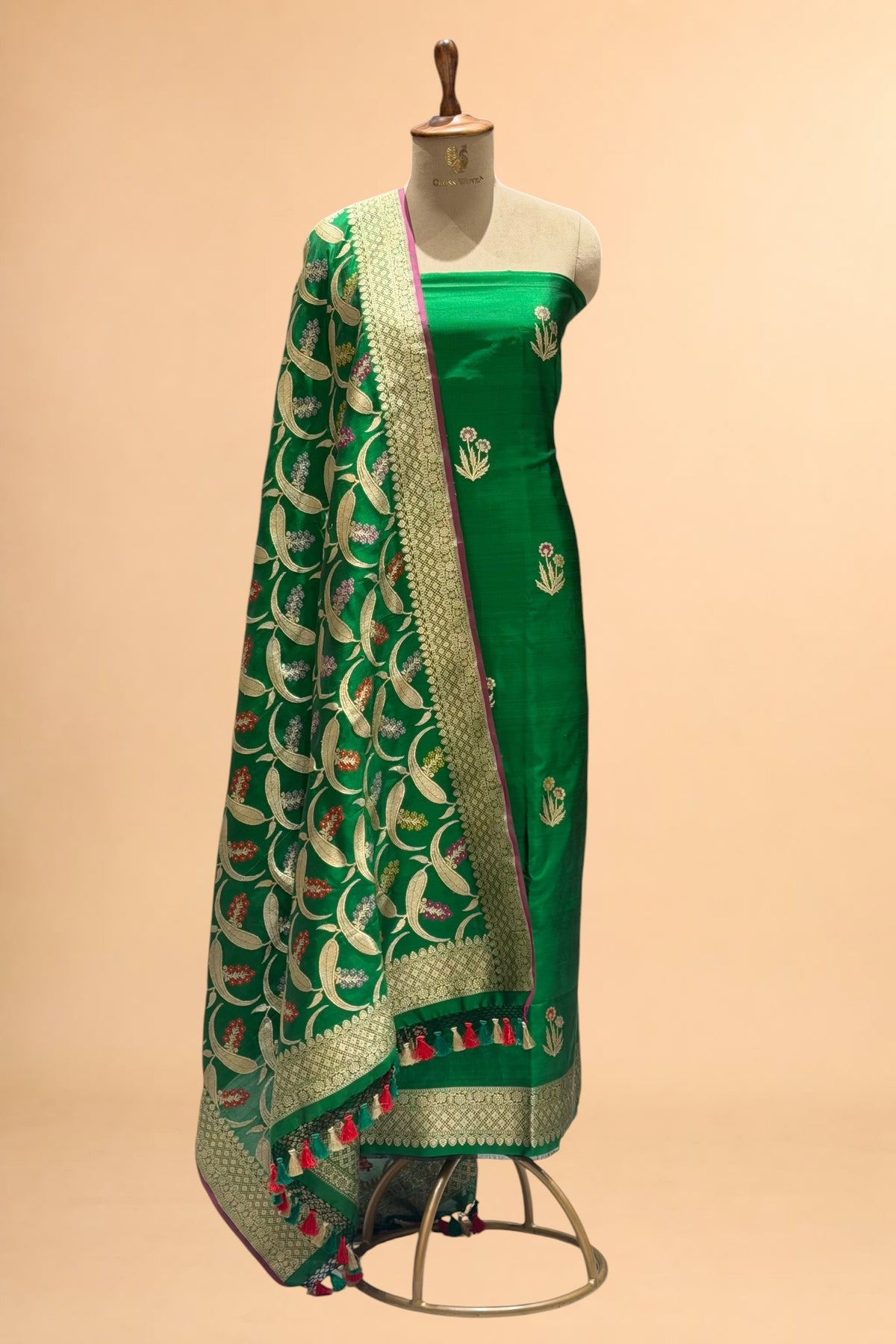 Green Katan Silk Iktara Suit with Meena Kadhwa Floral Jaal Dupatta