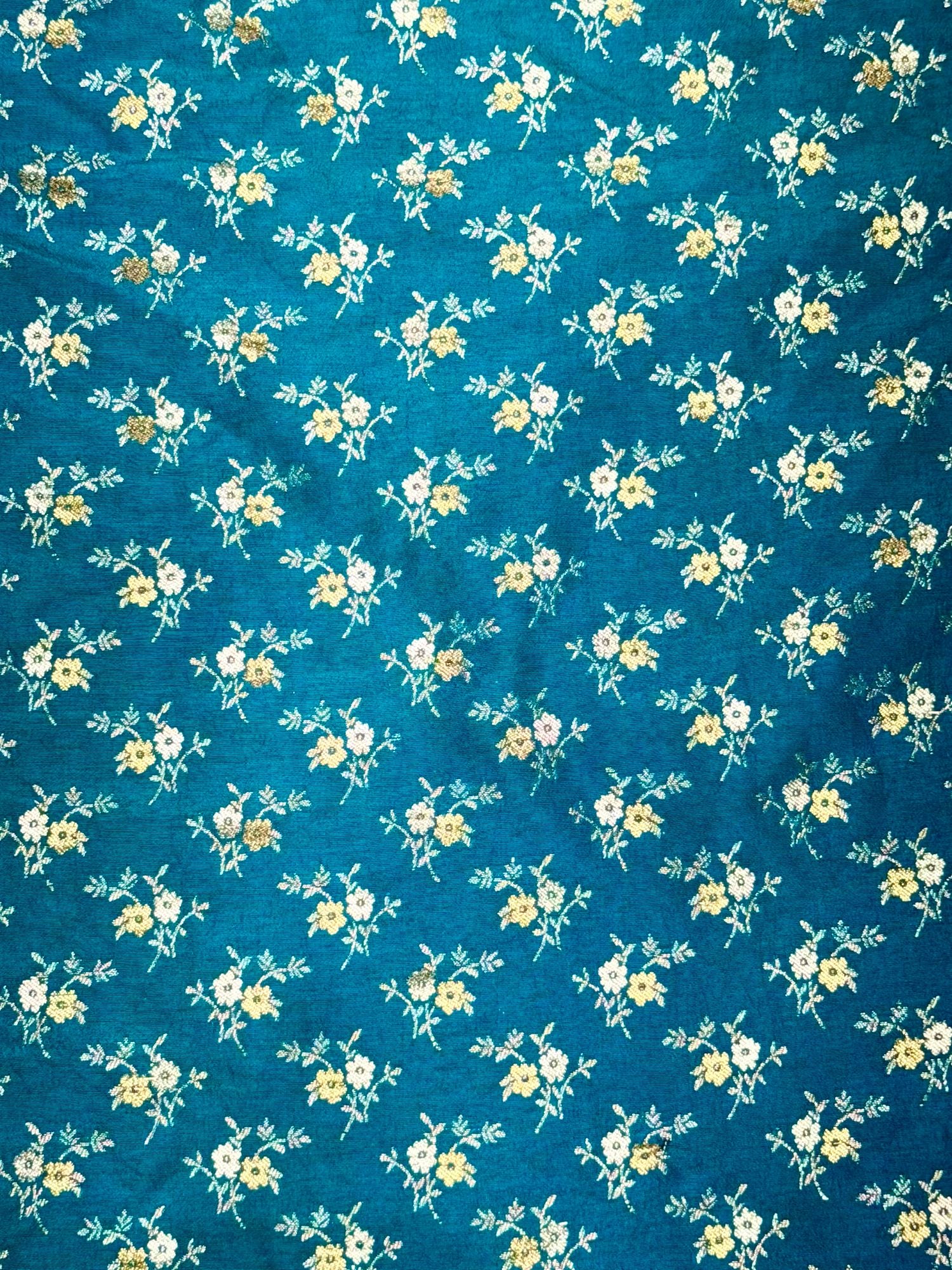 Teal Blue Semi Katan Silk Allover Floral Bootis Blouse Piece