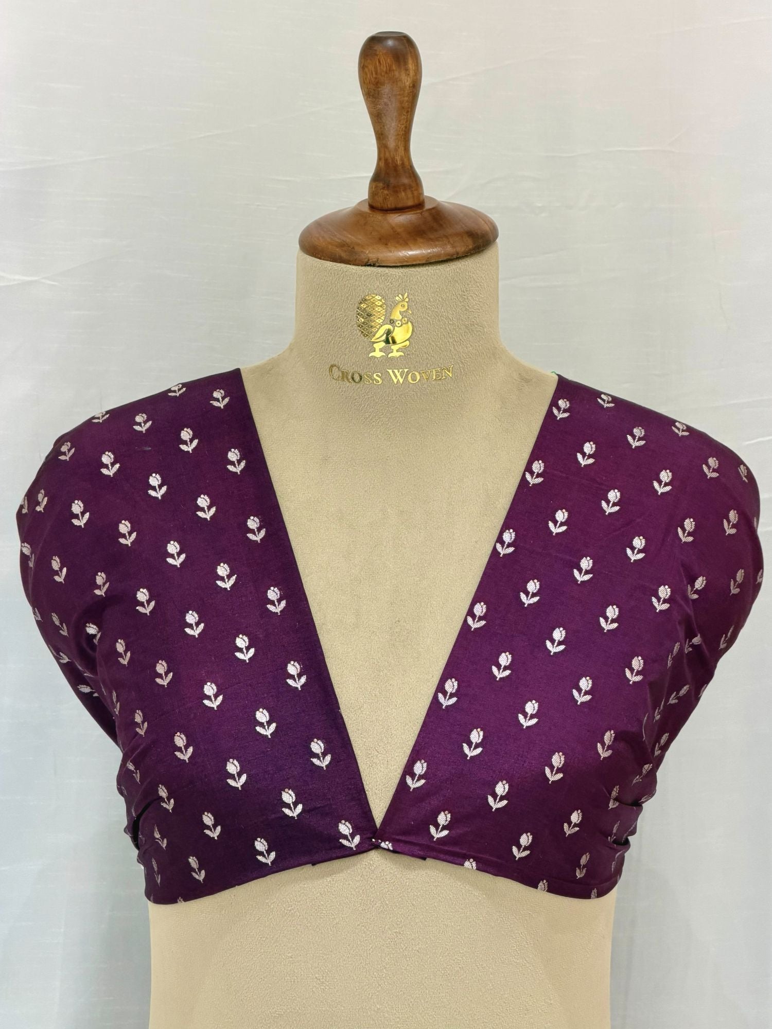Deep Purple Semi Katan Silk Allover Floral Bootis Blouse Piece