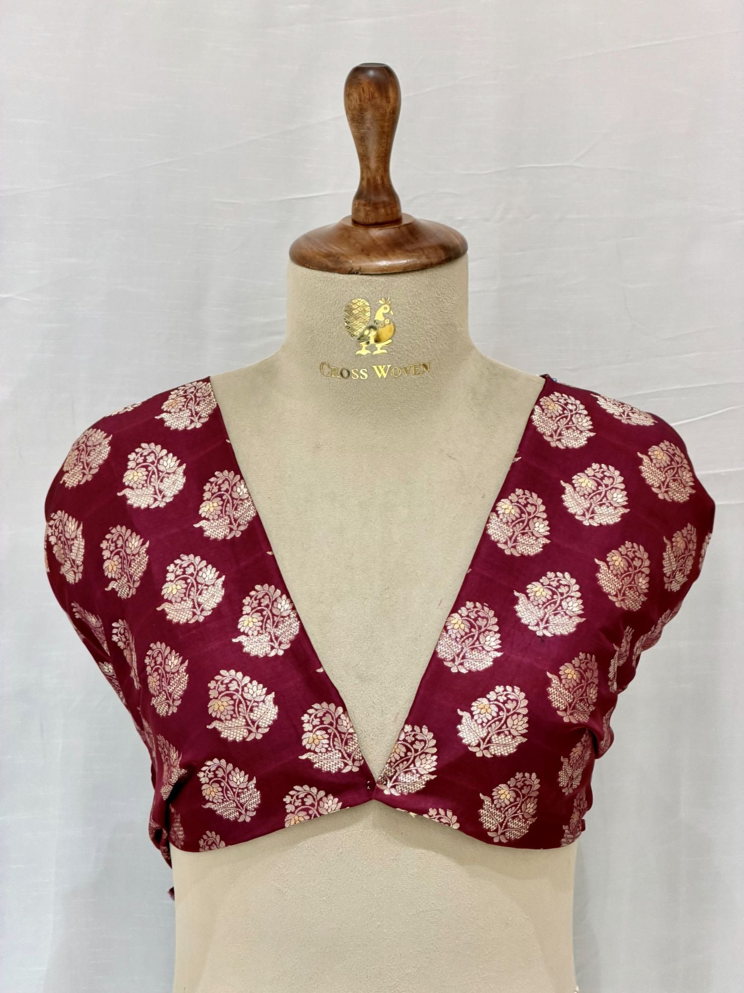 Wine-Maroon Semi Katan Silk Allover Floral Bootis Blouse Piece