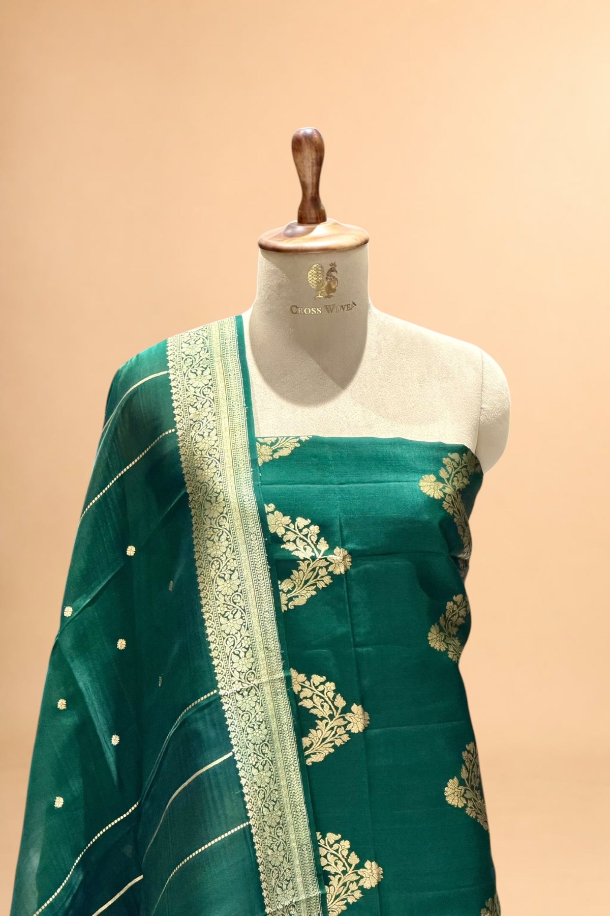 Deep Green Banarasi Soft Silk Suit Set With Organza Dupatta