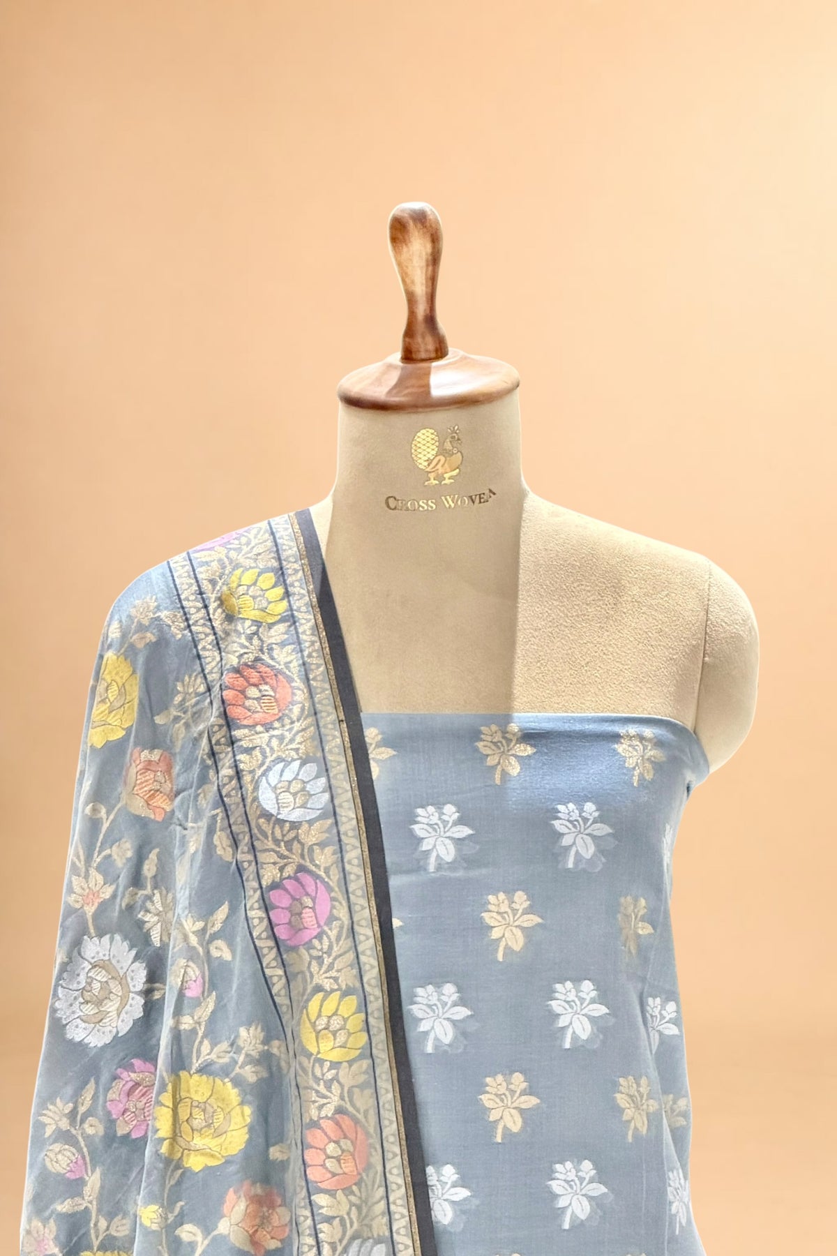 Grey Pure Cotton Iktara Jamdani Suit Set