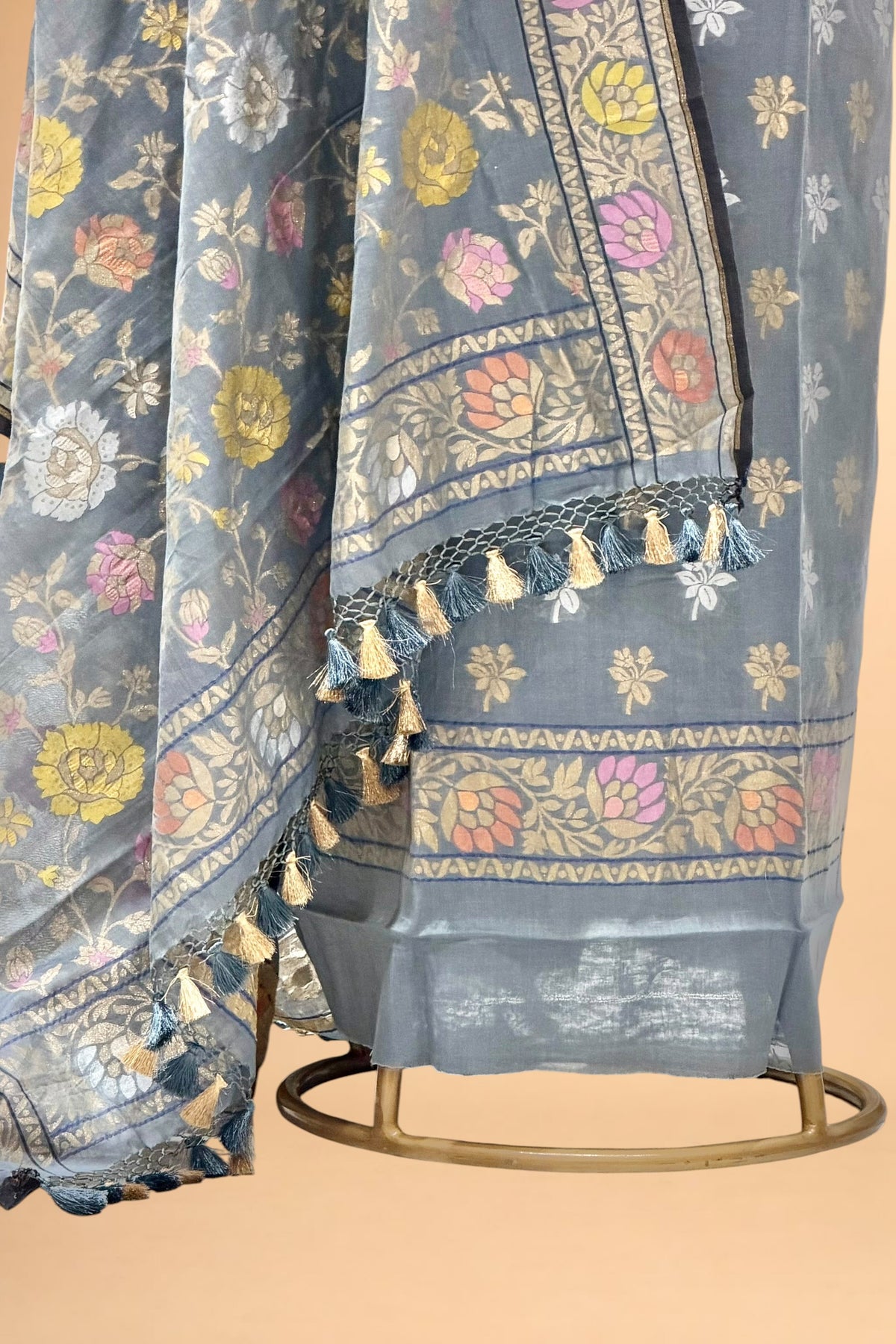Grey Pure Cotton Iktara Jamdani Suit Set