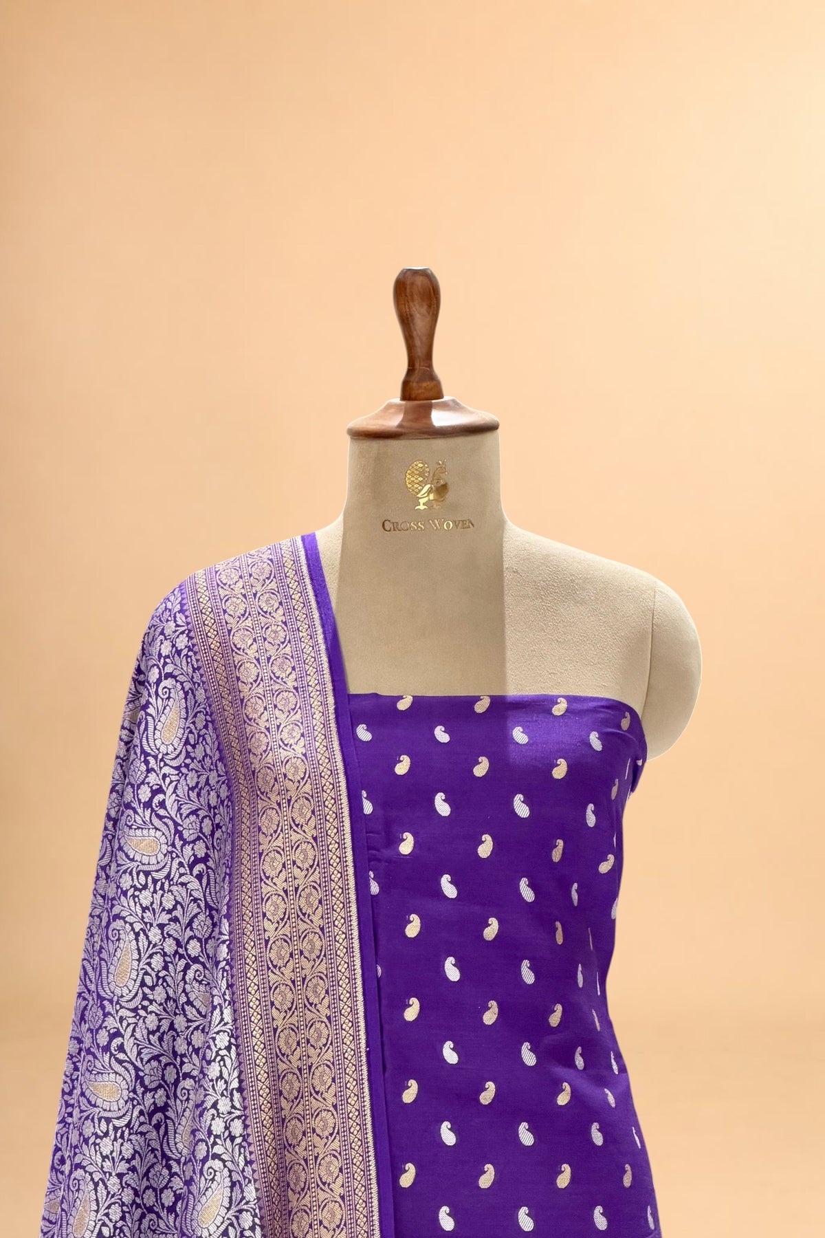 Purple Pure Munga Silk Suit Set with Jaal Dupatta