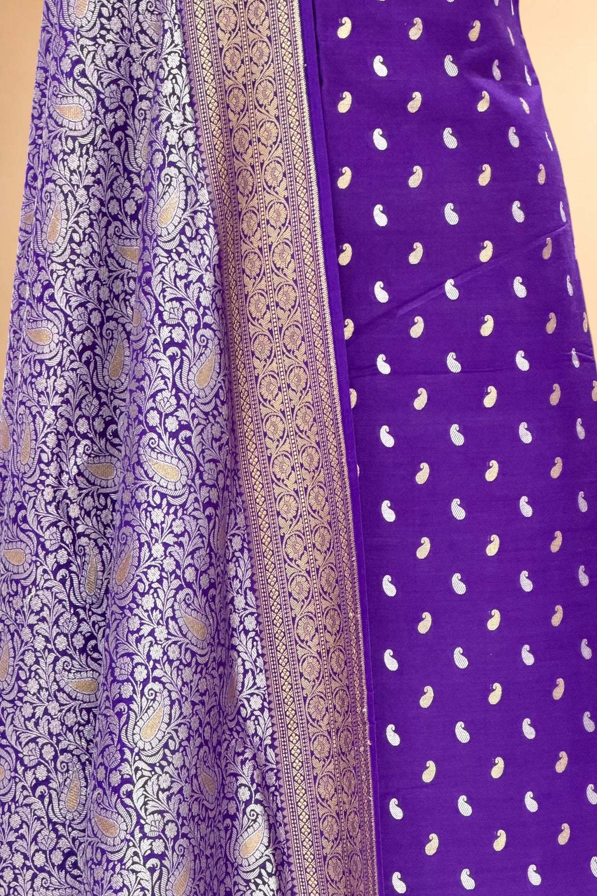 Purple Pure Munga Silk Suit Set with Jaal Dupatta