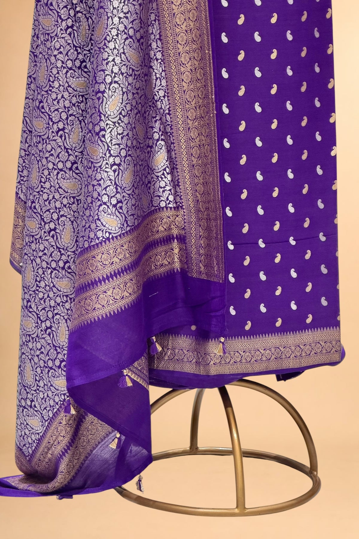 Purple Pure Munga Silk Suit Set with Jaal Dupatta