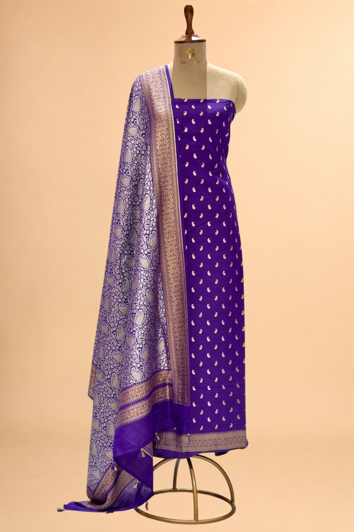 Purple Pure Munga Silk Suit Set with Jaal Dupatta