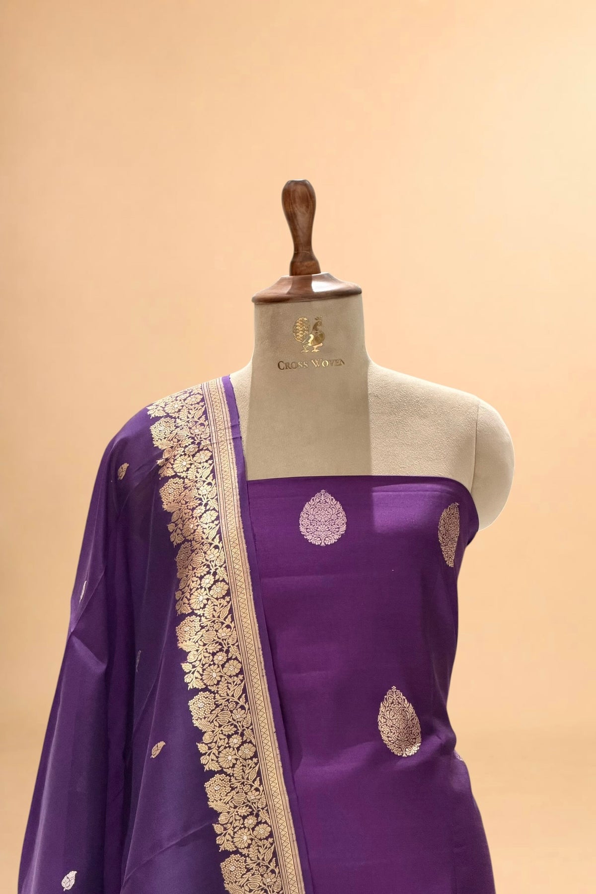 Purple Pure Chiniya Silk Suit Set with Organza Dupatta