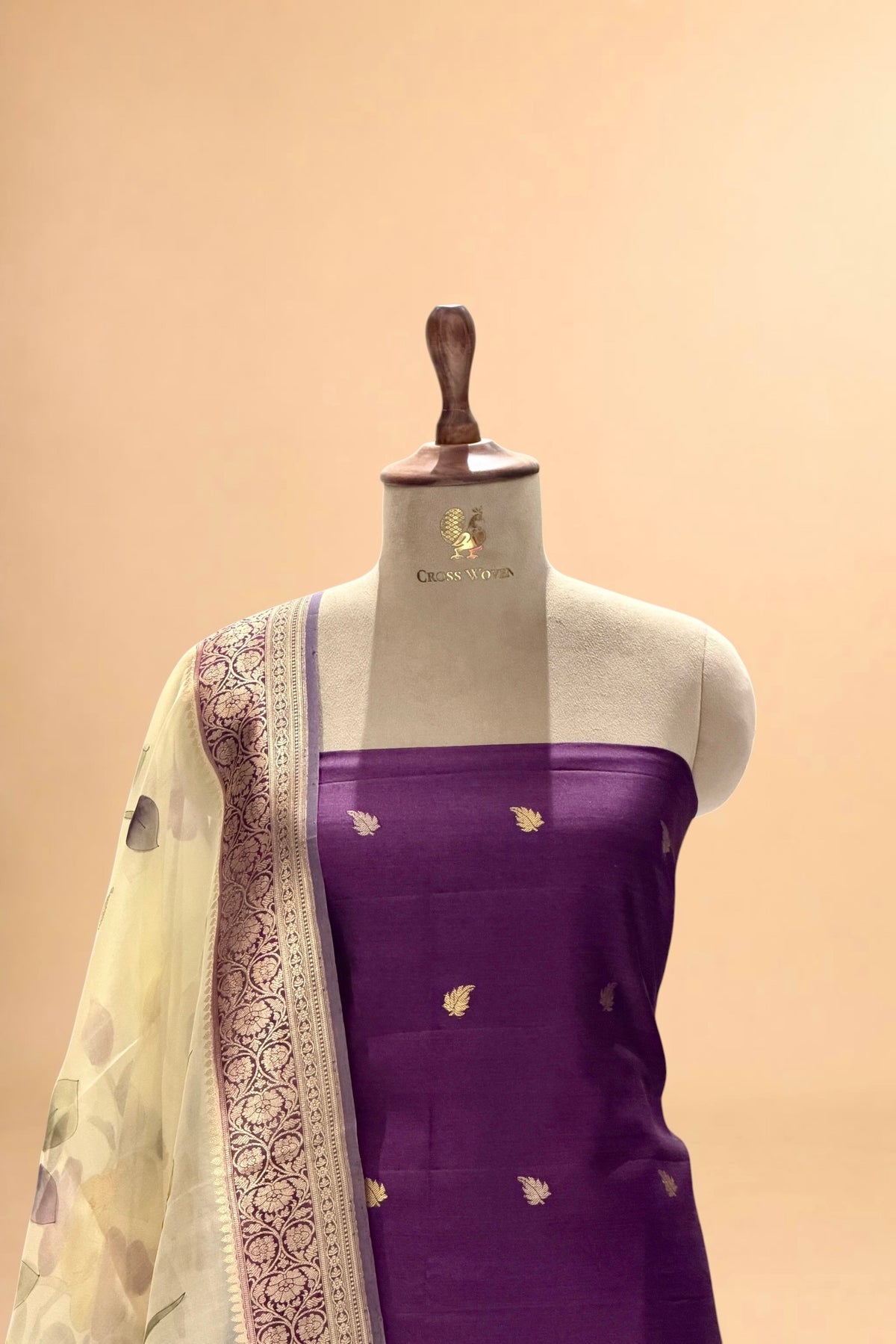 Deep Purple Chiniya Silk Suit Set With Handbrush Organza Dupatta