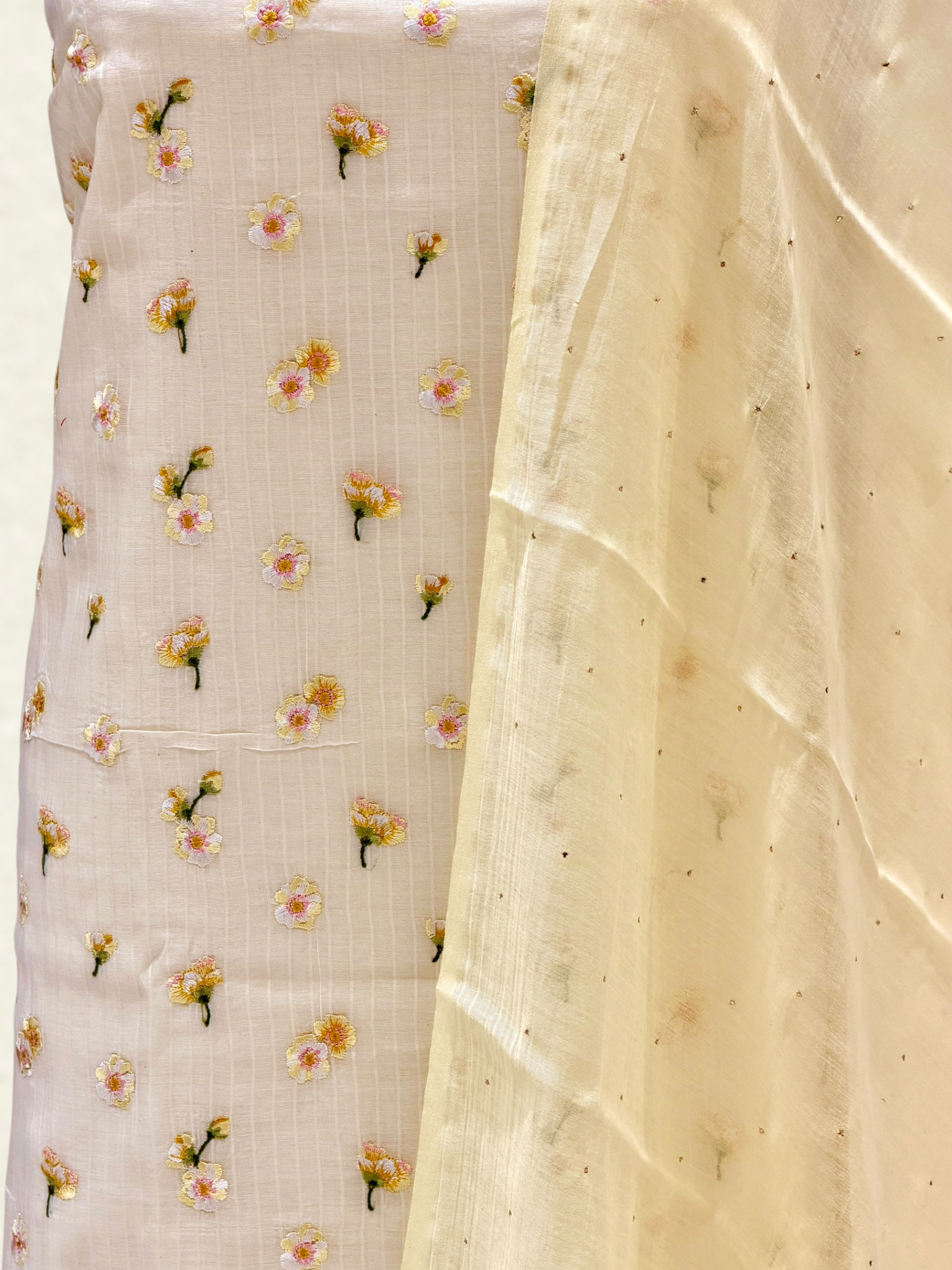 White Pure Mul Cotton Suit Set With Mukaish Work Dupatta