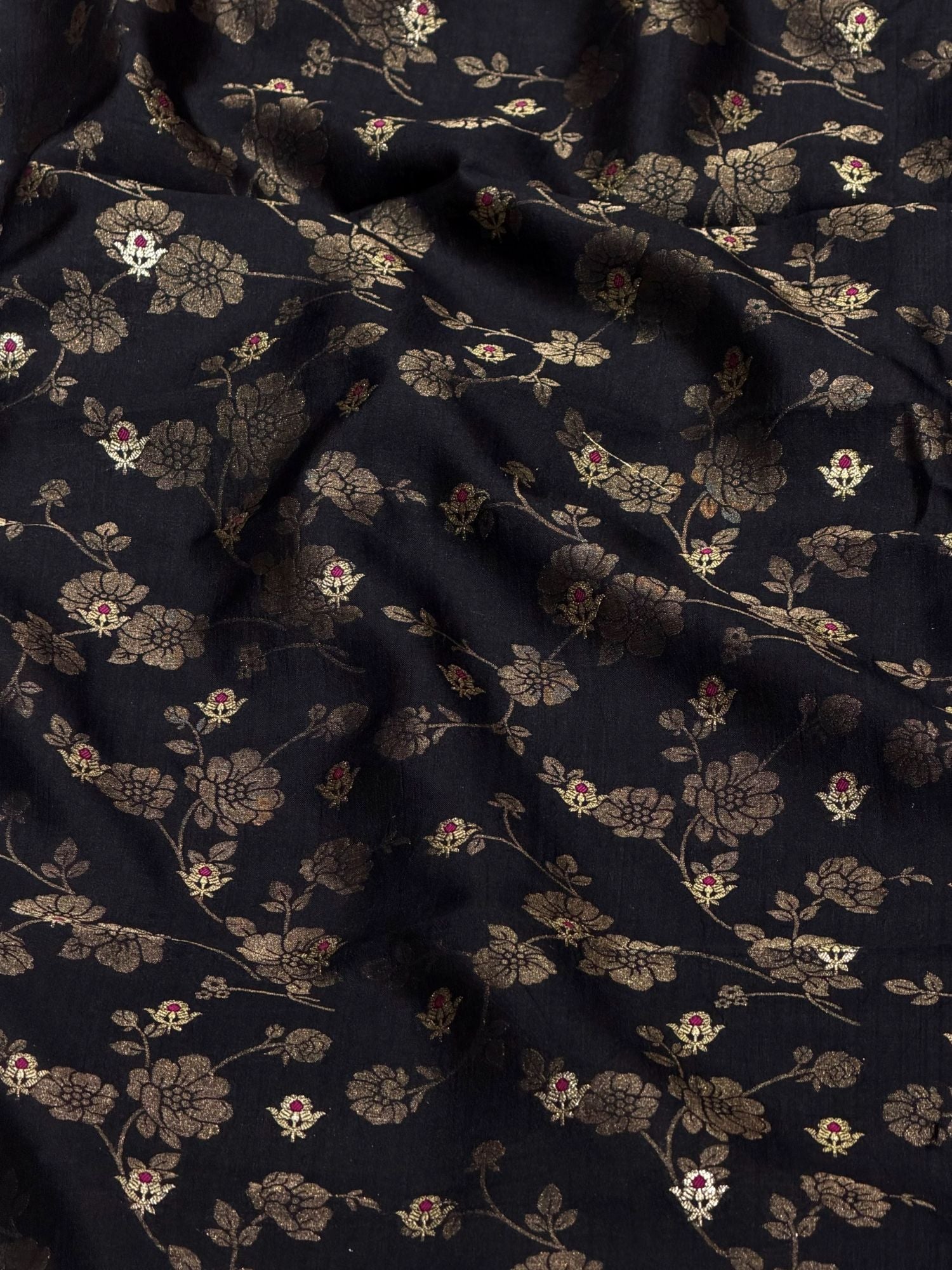 Soft Silk Fabric with Floral Vine Jaal & Meenakari Bootis