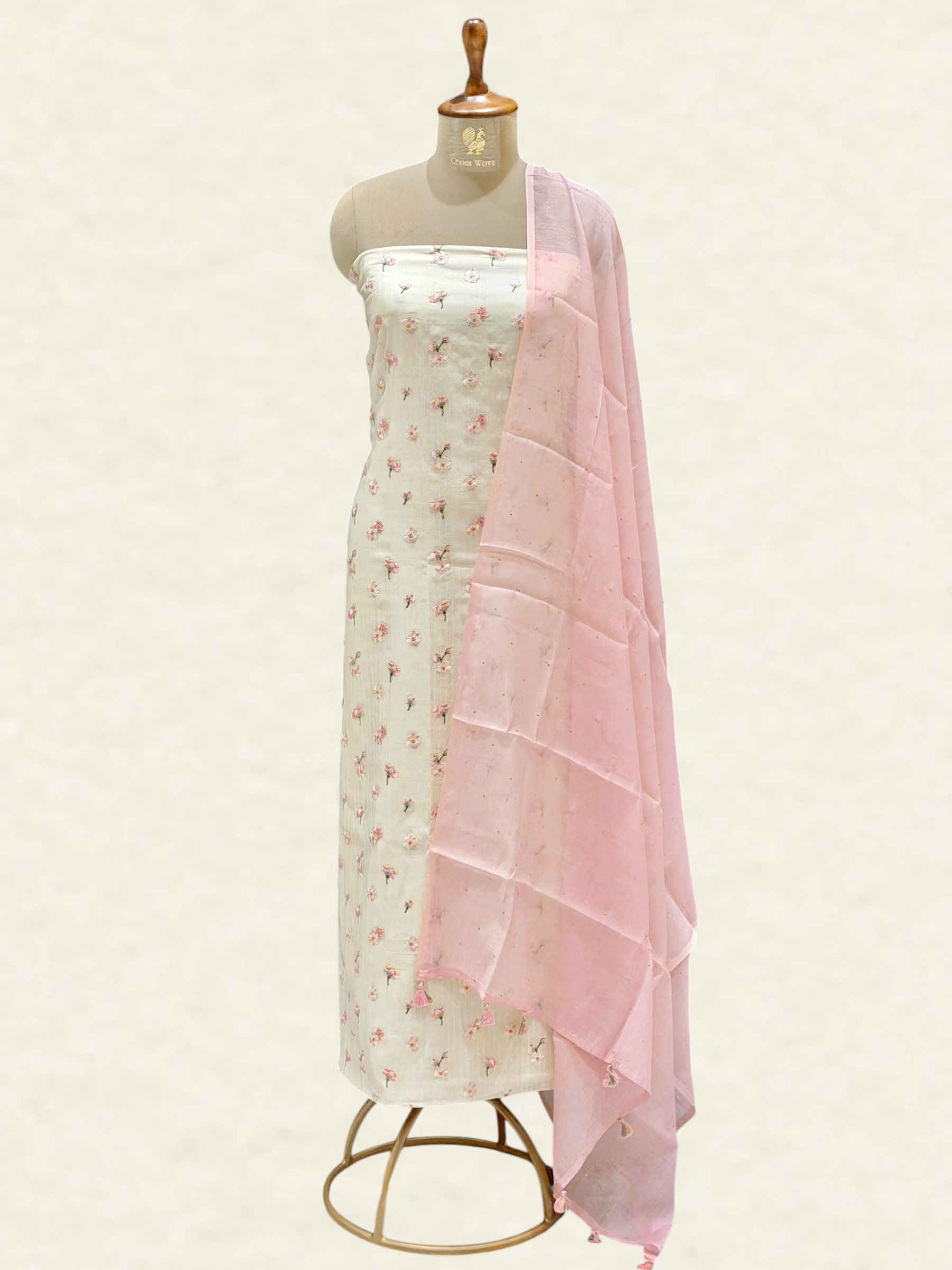 White Pure Mul Cotton Suit Set With Mukaish Work Dupatta