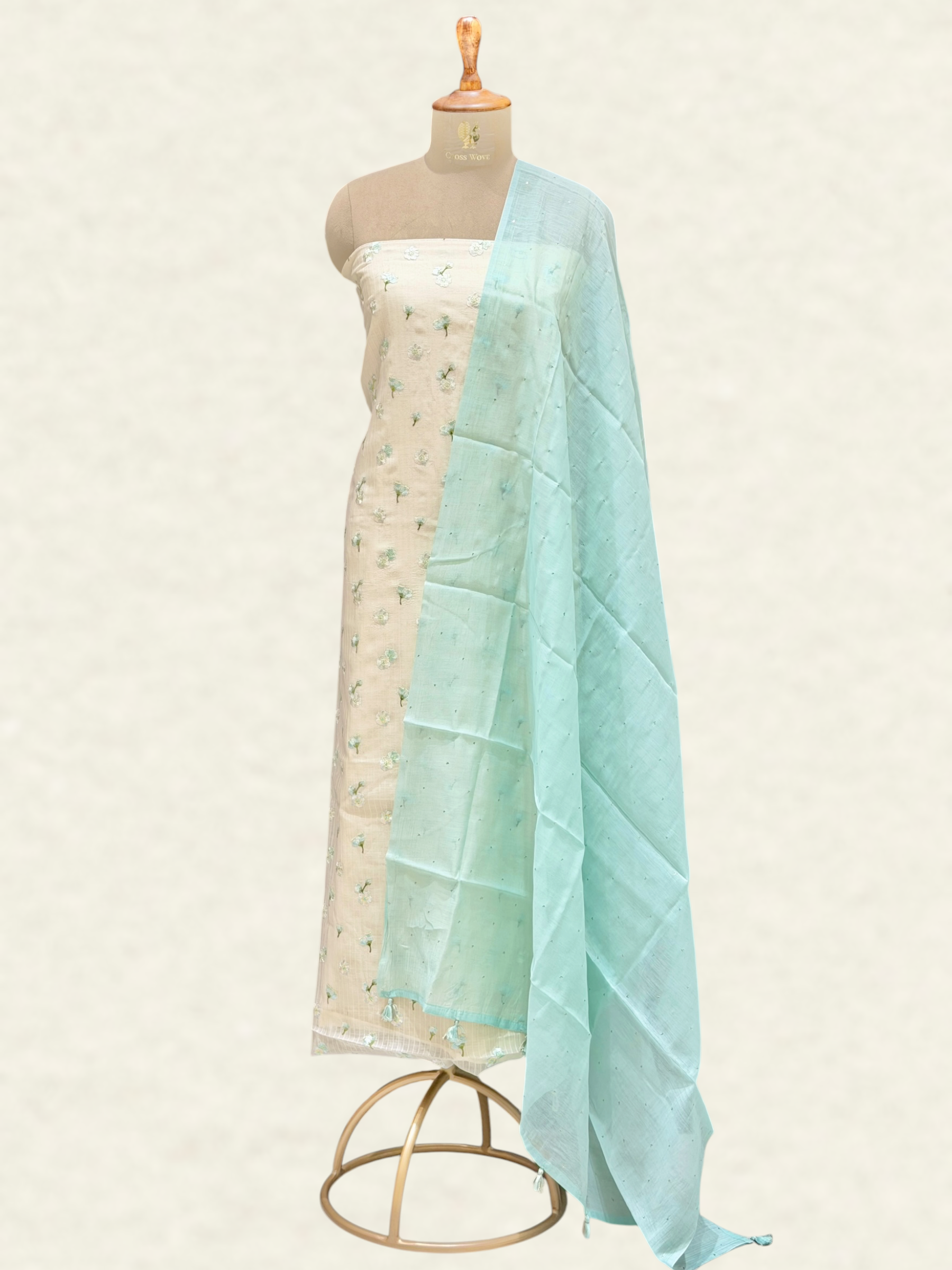White Pure Mul Cotton Suit Set With Mukaish Work Dupatta