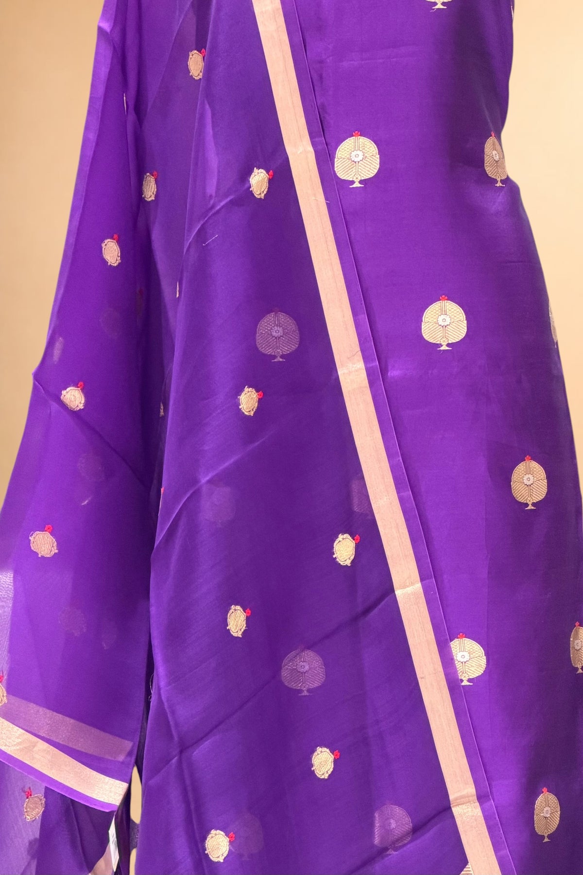 Purple Pure Soft Silk Suit Set with Organza Dupatta
