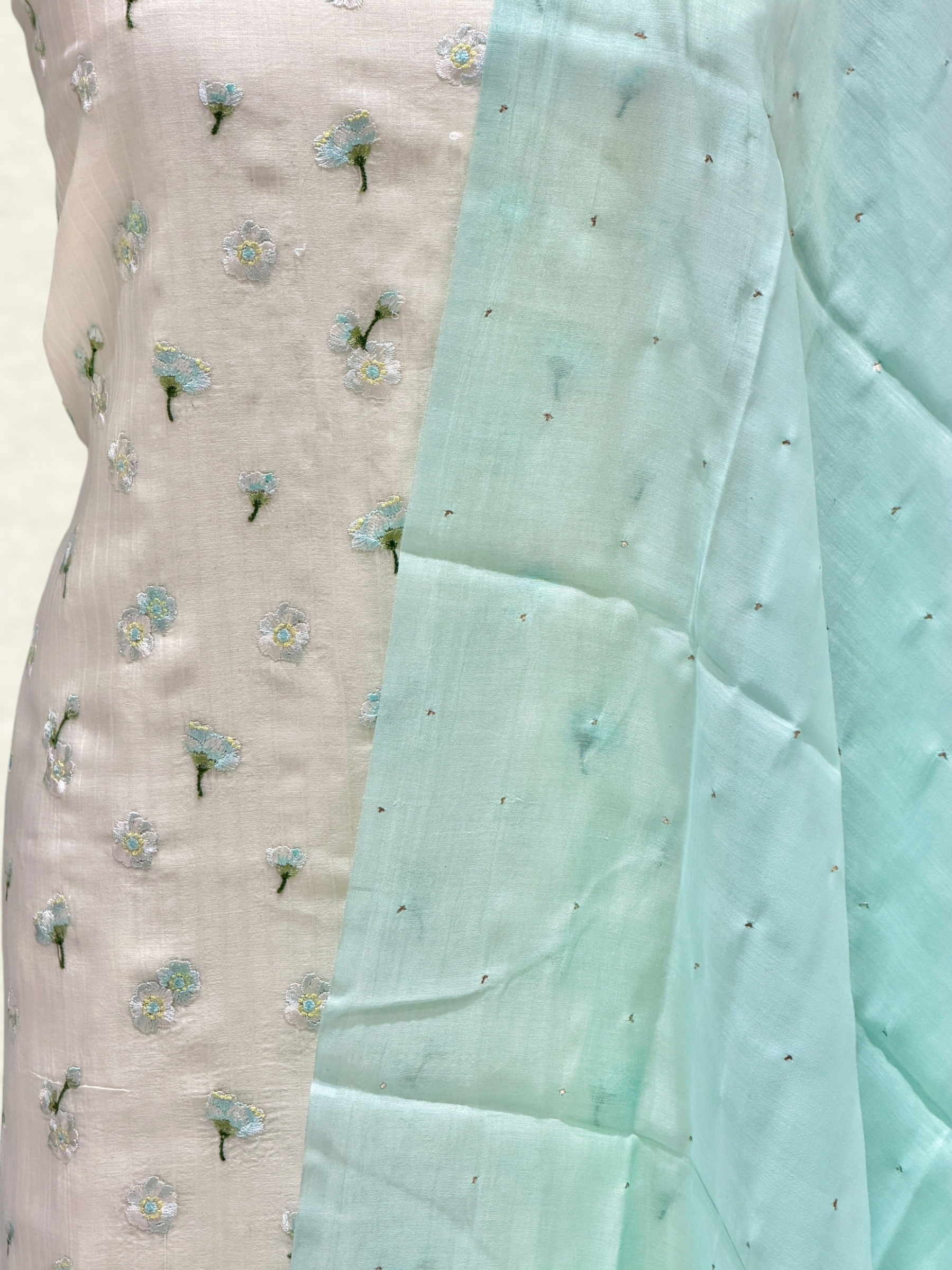 White Pure Mul Cotton Suit Set With Mukaish Work Dupatta