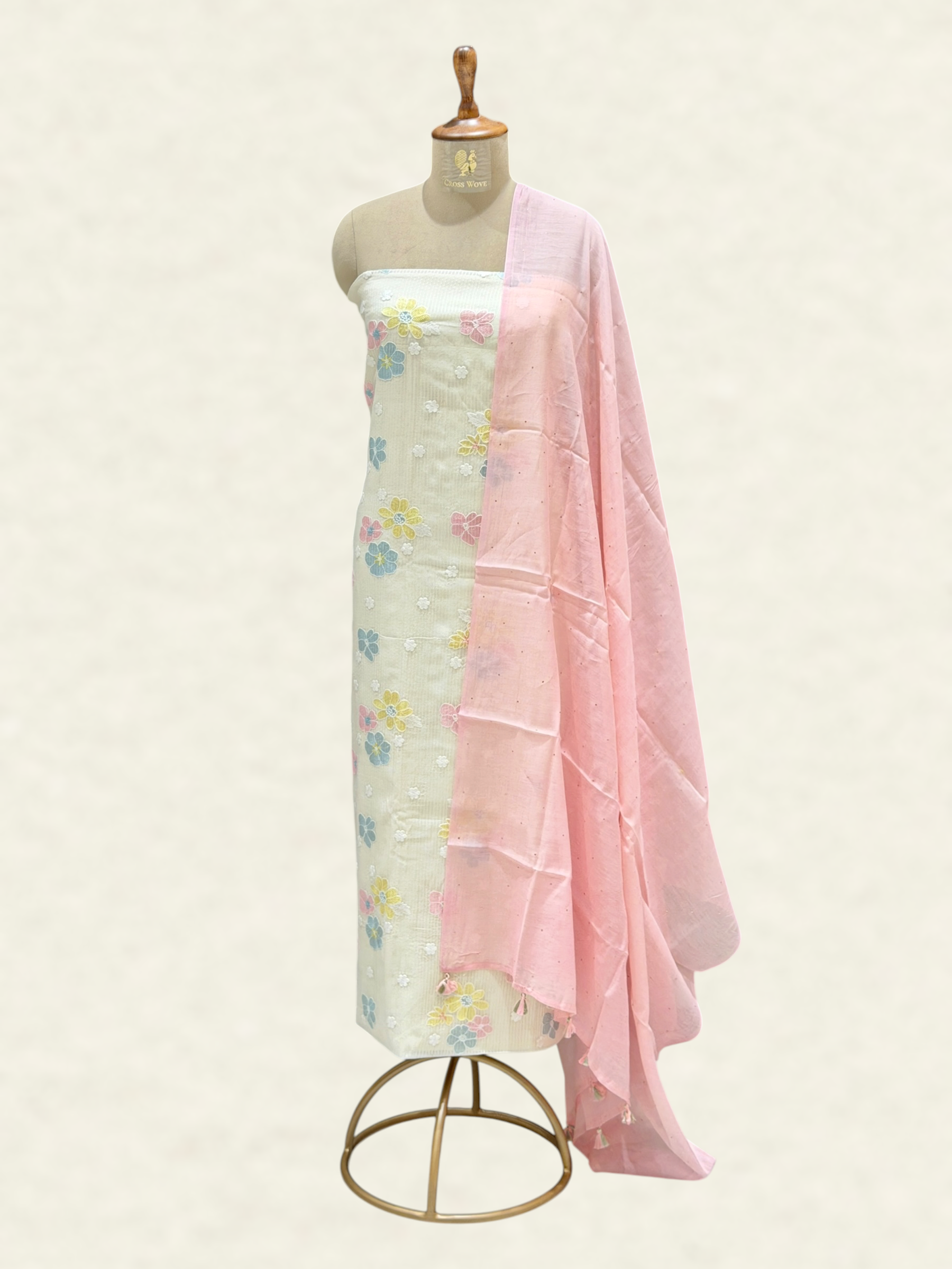 White Pure Mul Cotton Suit Set With Mukaish Work Dupatta