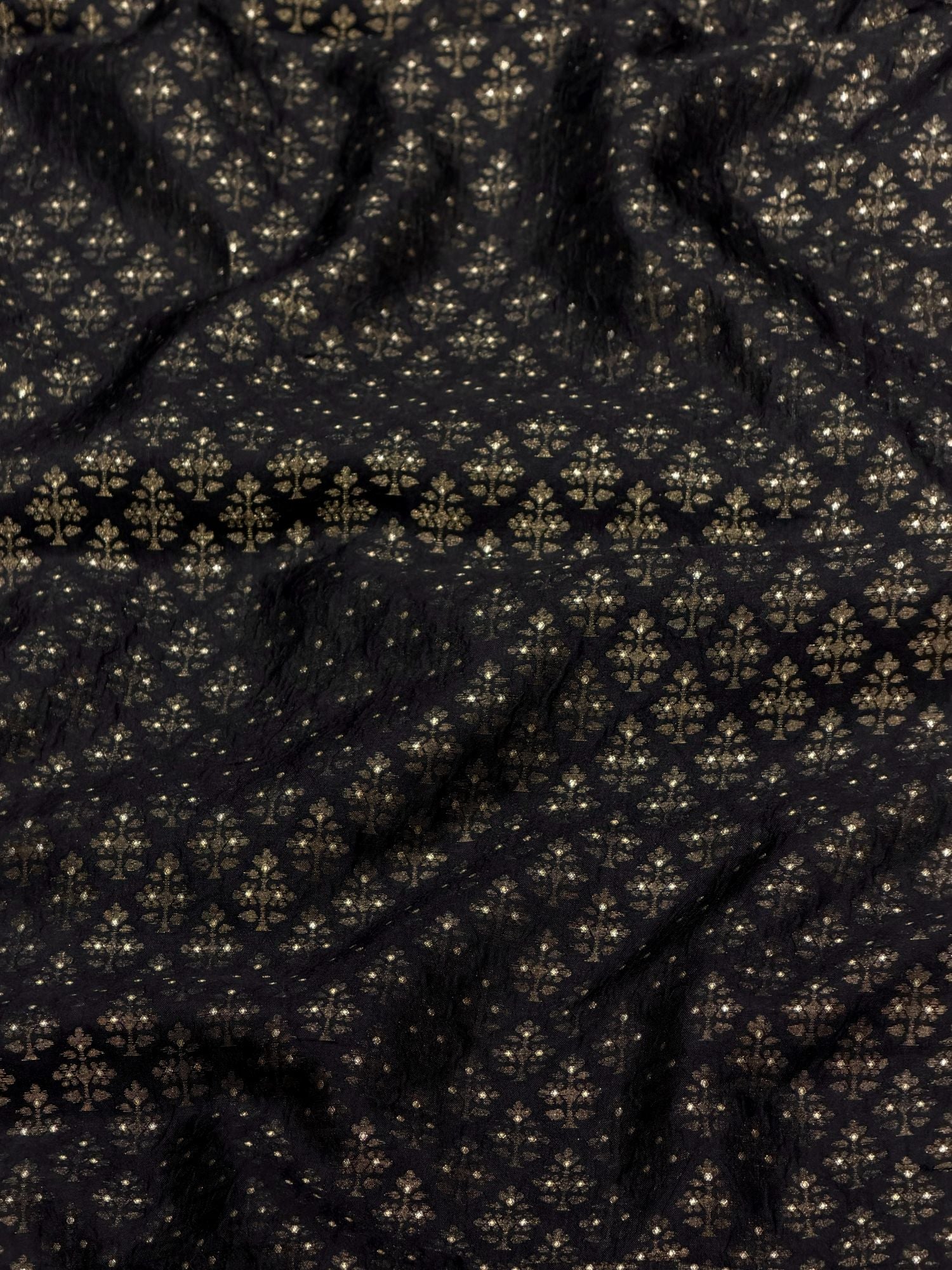 Black Soft Silk Fabric with Floral Booti