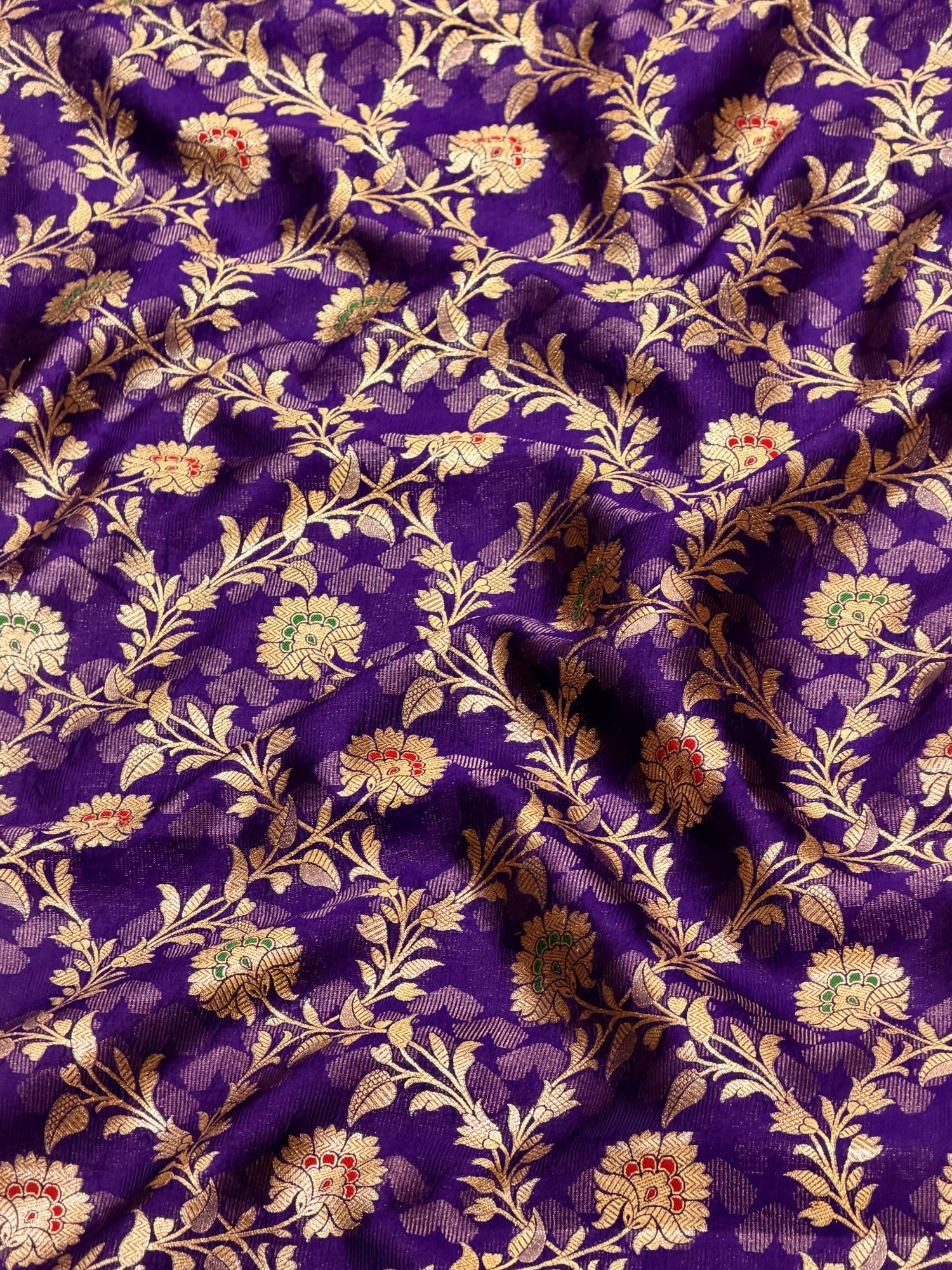 Royal Purple Soft Silk Fabric with Meenakari Zari Floral Vine Jaal