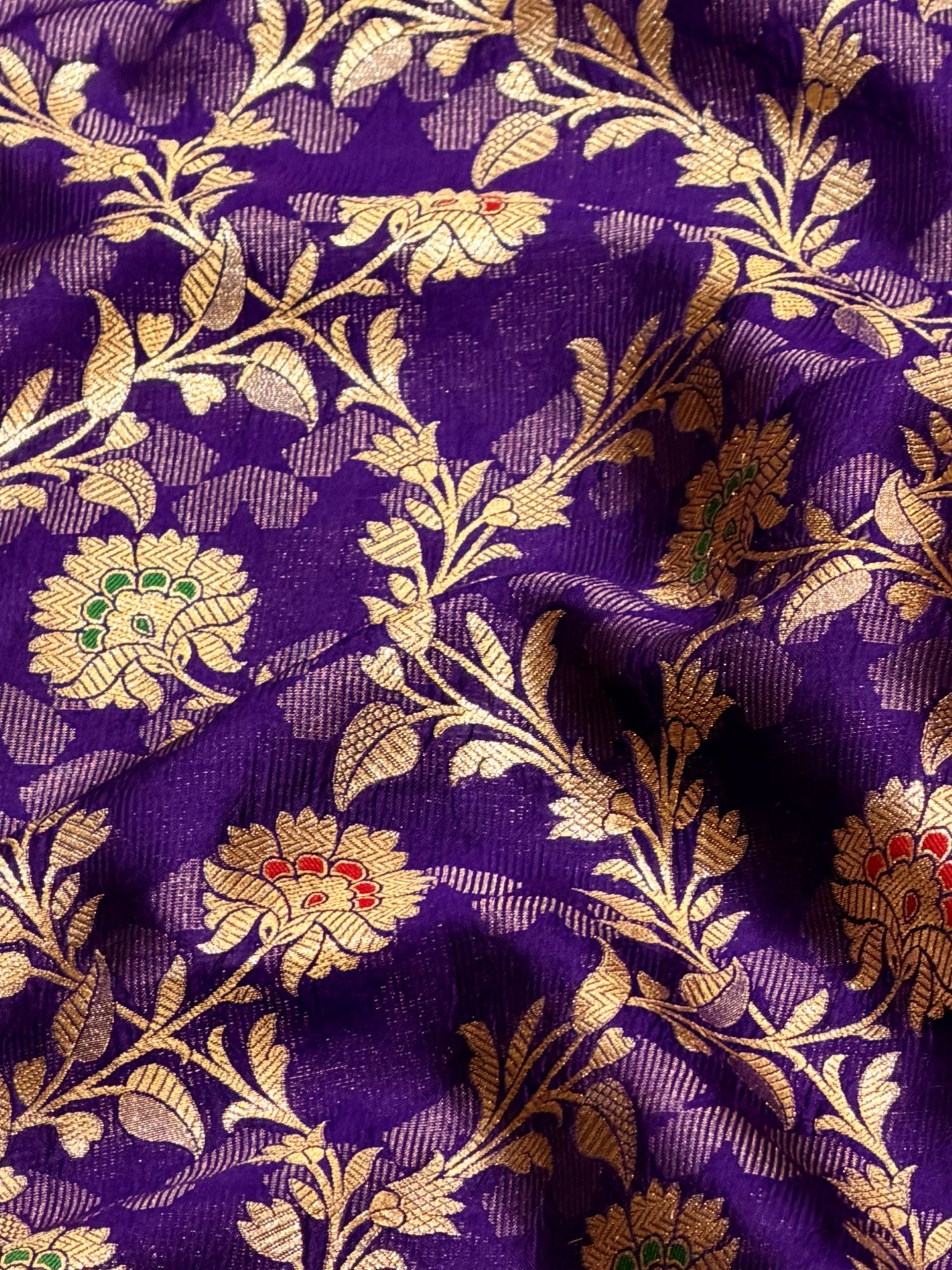 Royal Purple Soft Silk Fabric with Meenakari Zari Floral Vine Jaal