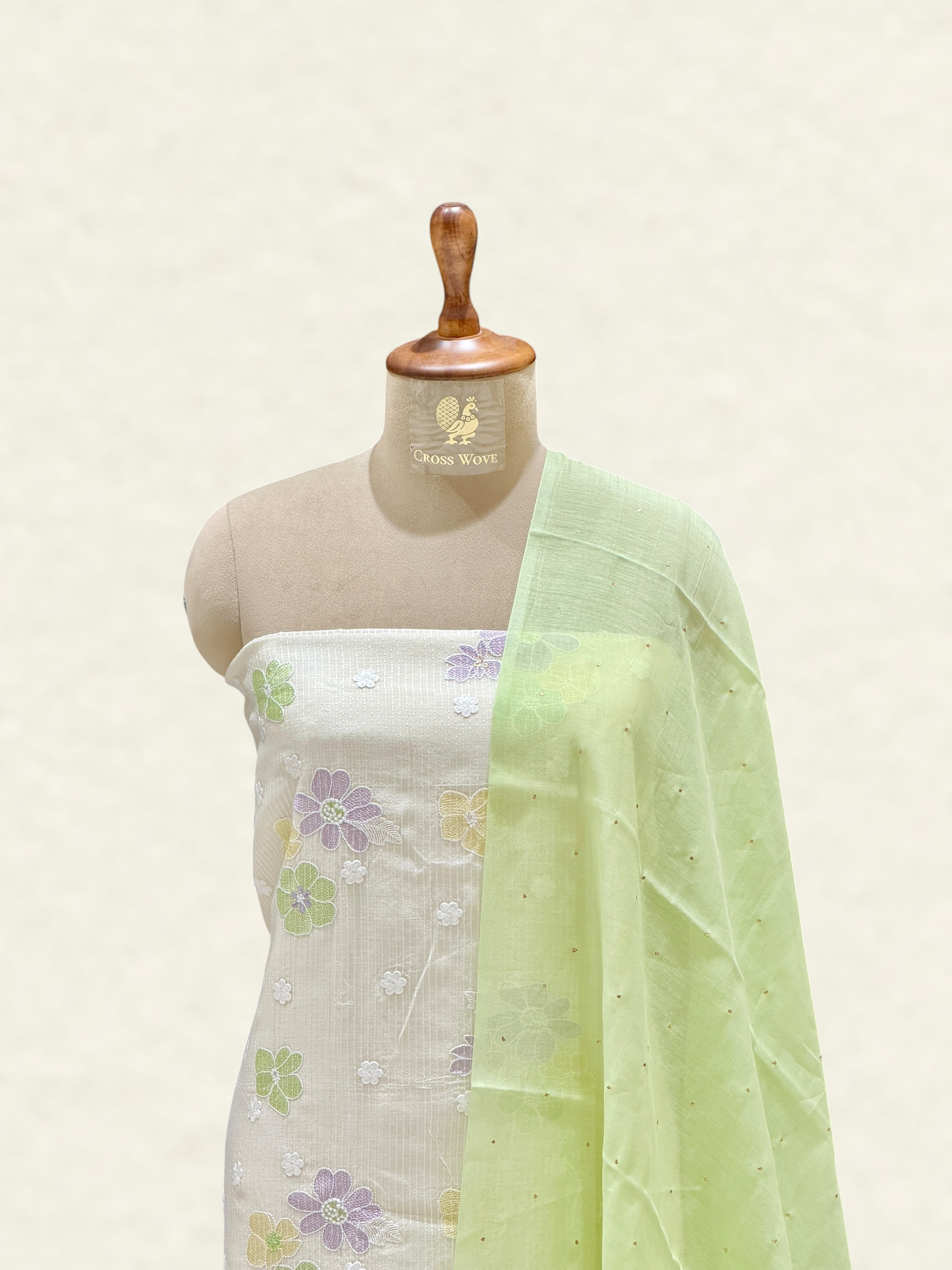 White Pure Mul Cotton Suit Set With Mukaish Work Dupatta