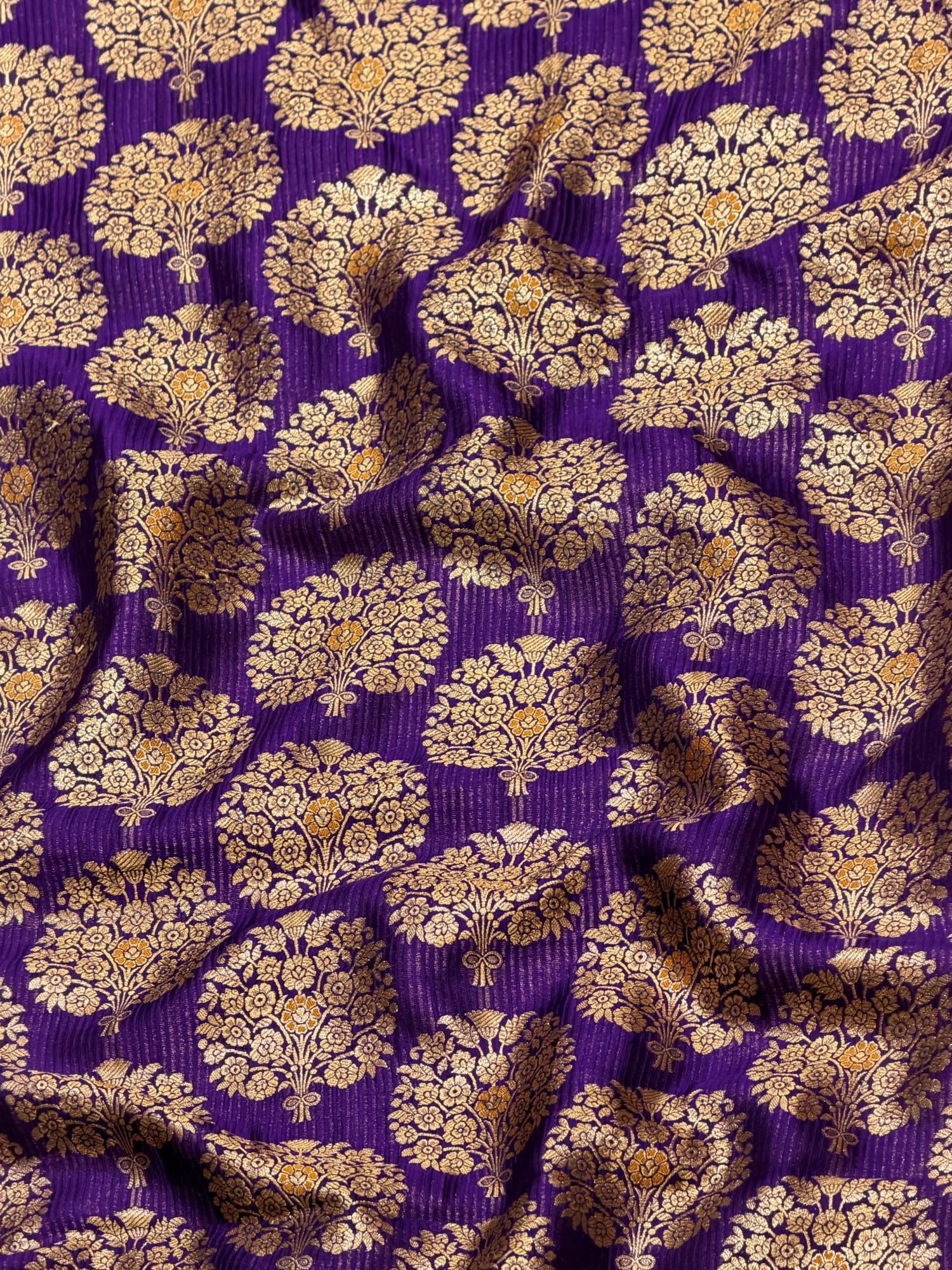 Royal Purple Soft Silk Fabric with Floral Motifs