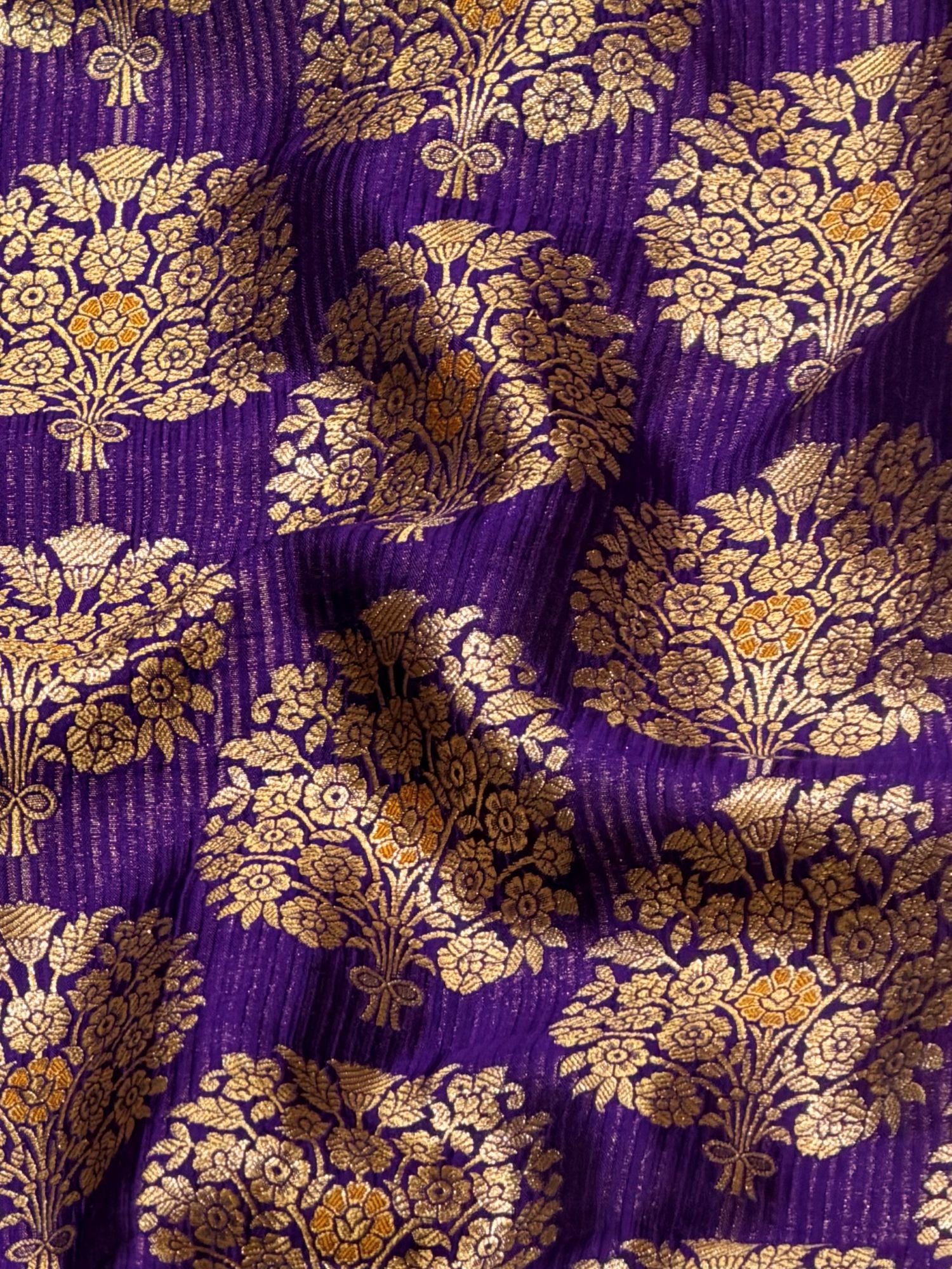 Royal Purple Soft Silk Fabric with Floral Motifs