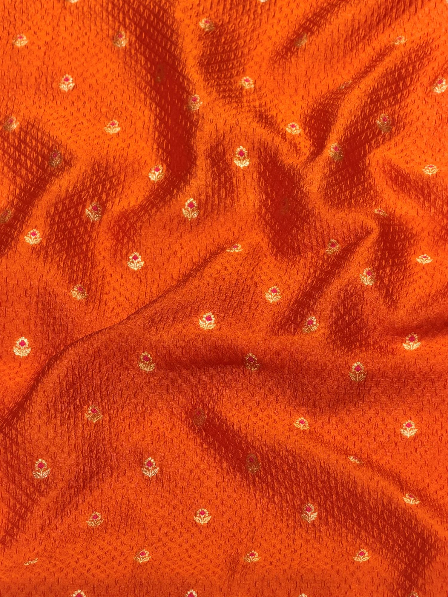 Deep Orange Soft Silk Fabric with Textured Weave & Meenakari Floral Bootis