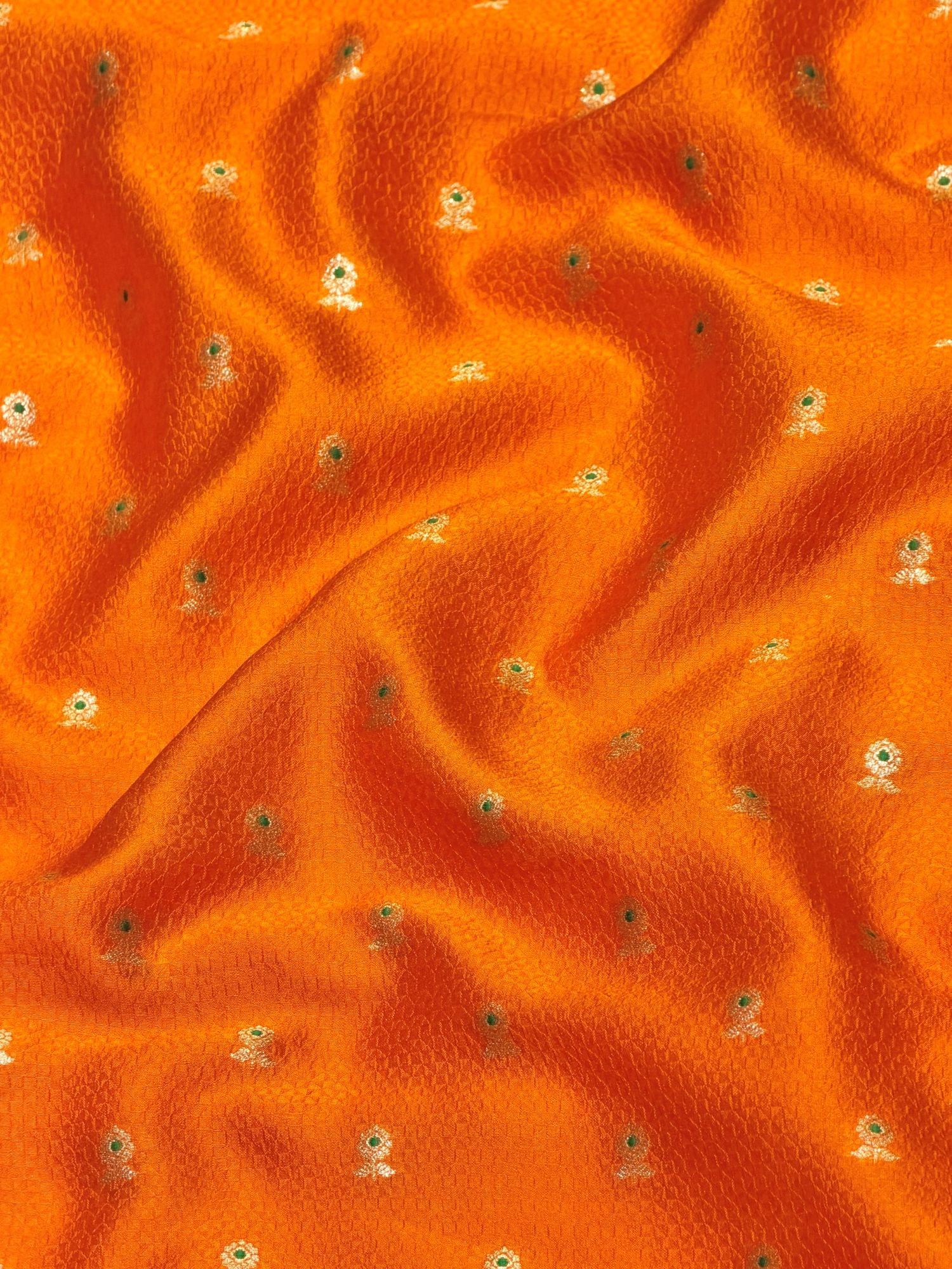 Vibrant Orange Soft Silk Fabric with Meenakari Floral Bootis