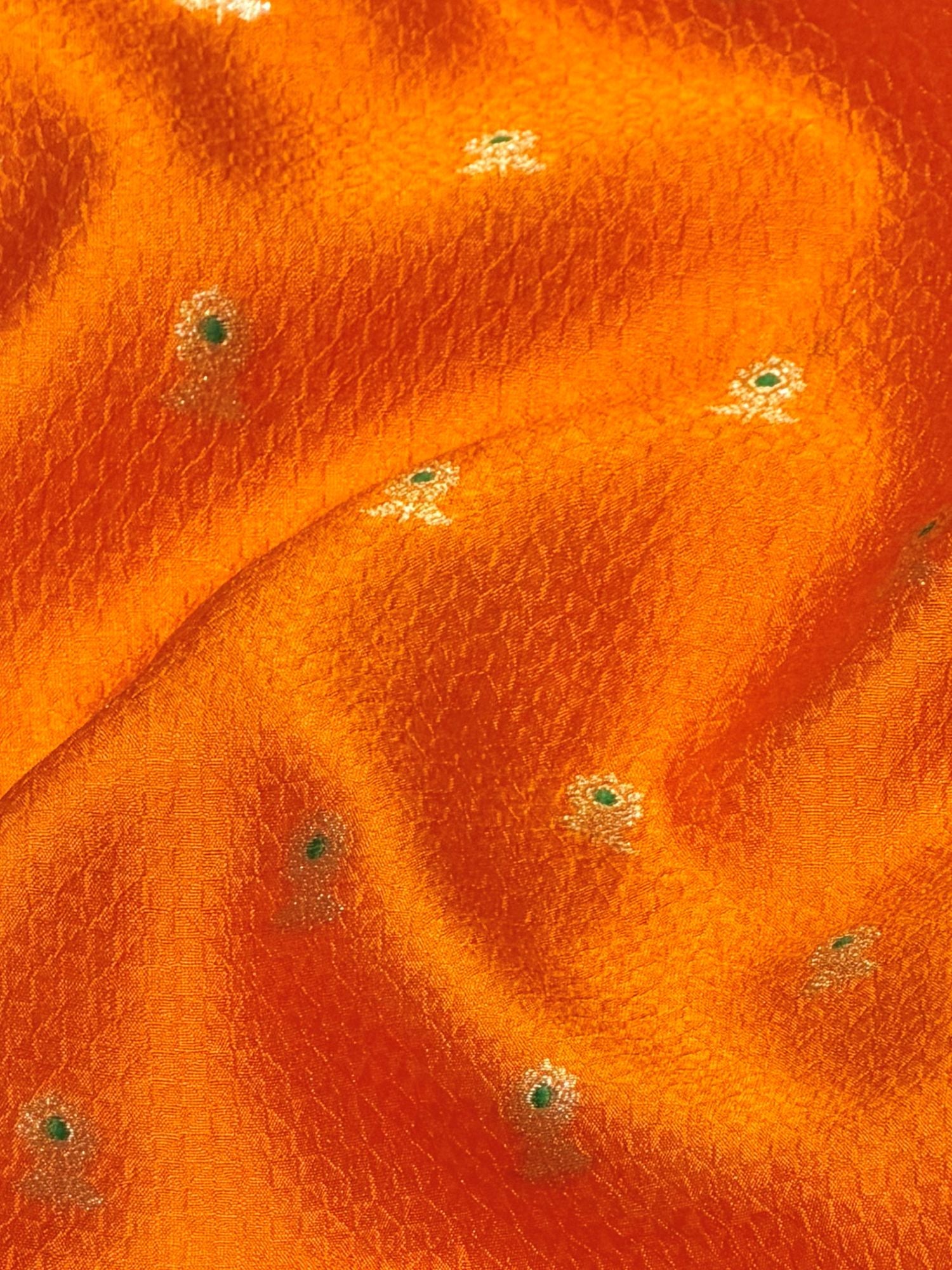 Vibrant Orange Soft Silk Fabric with Meenakari Floral Bootis
