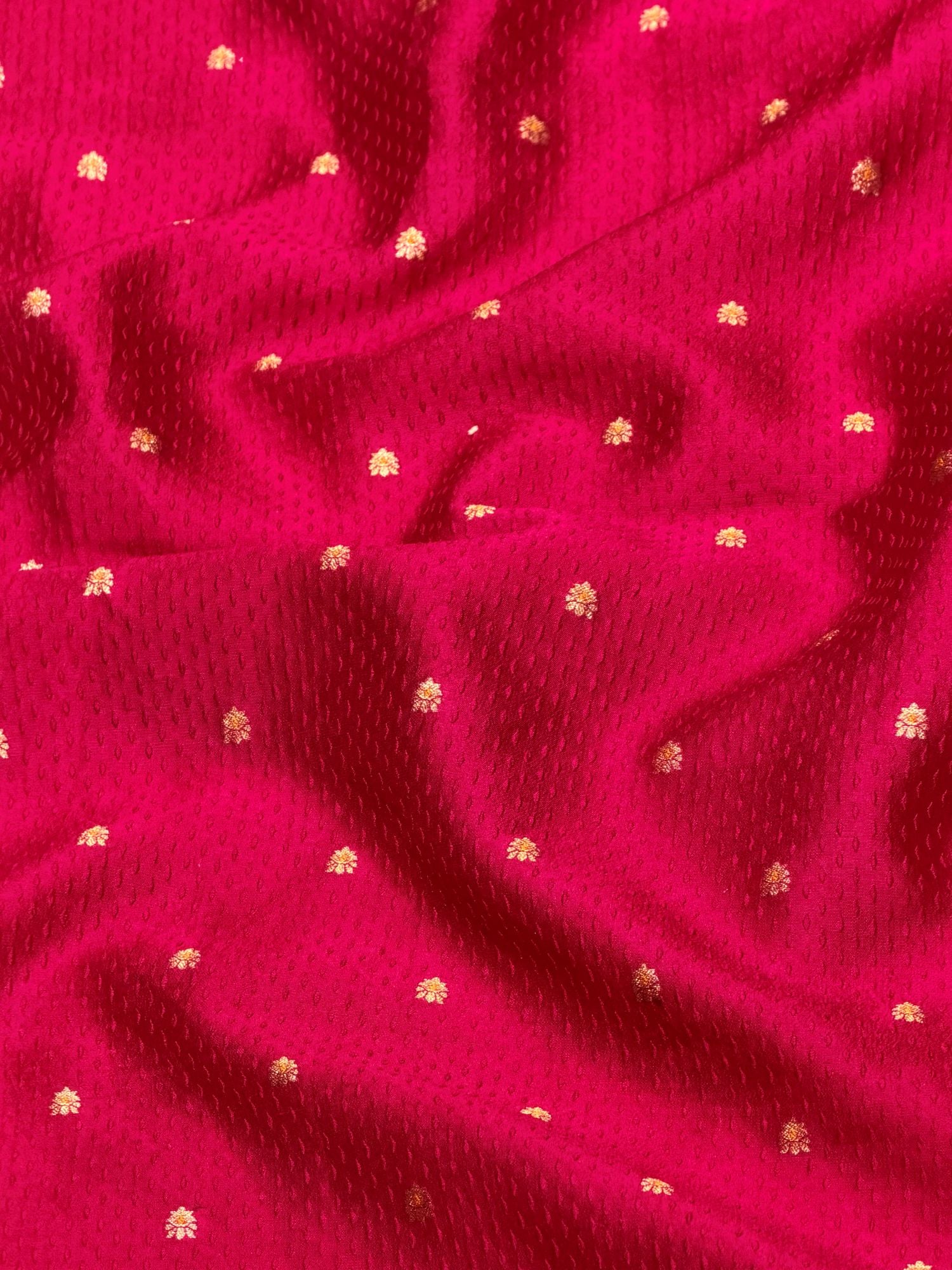Rani Pink Soft Silk Fabric with Textured Weave & Gold Zari Bootis