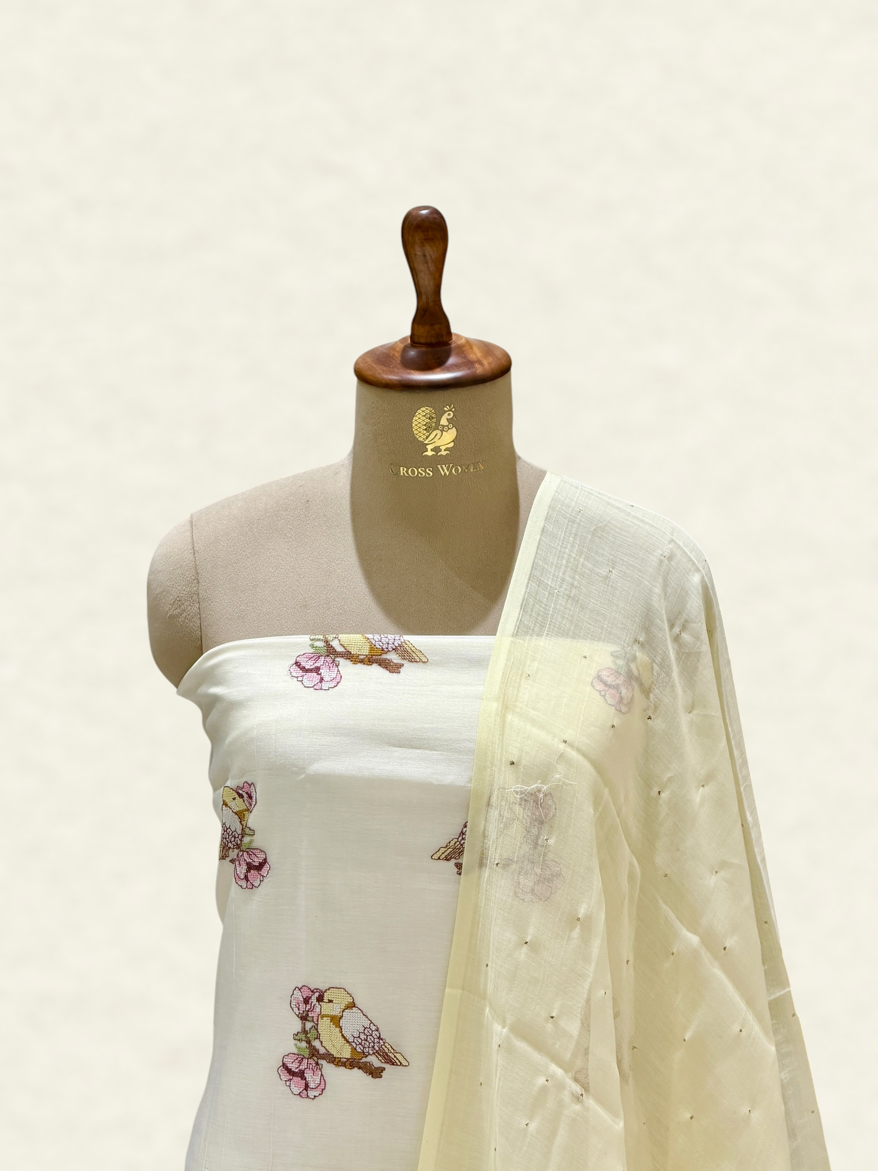 White Pure Mul Cotton Suit Set With Mukaish Work Dupatta