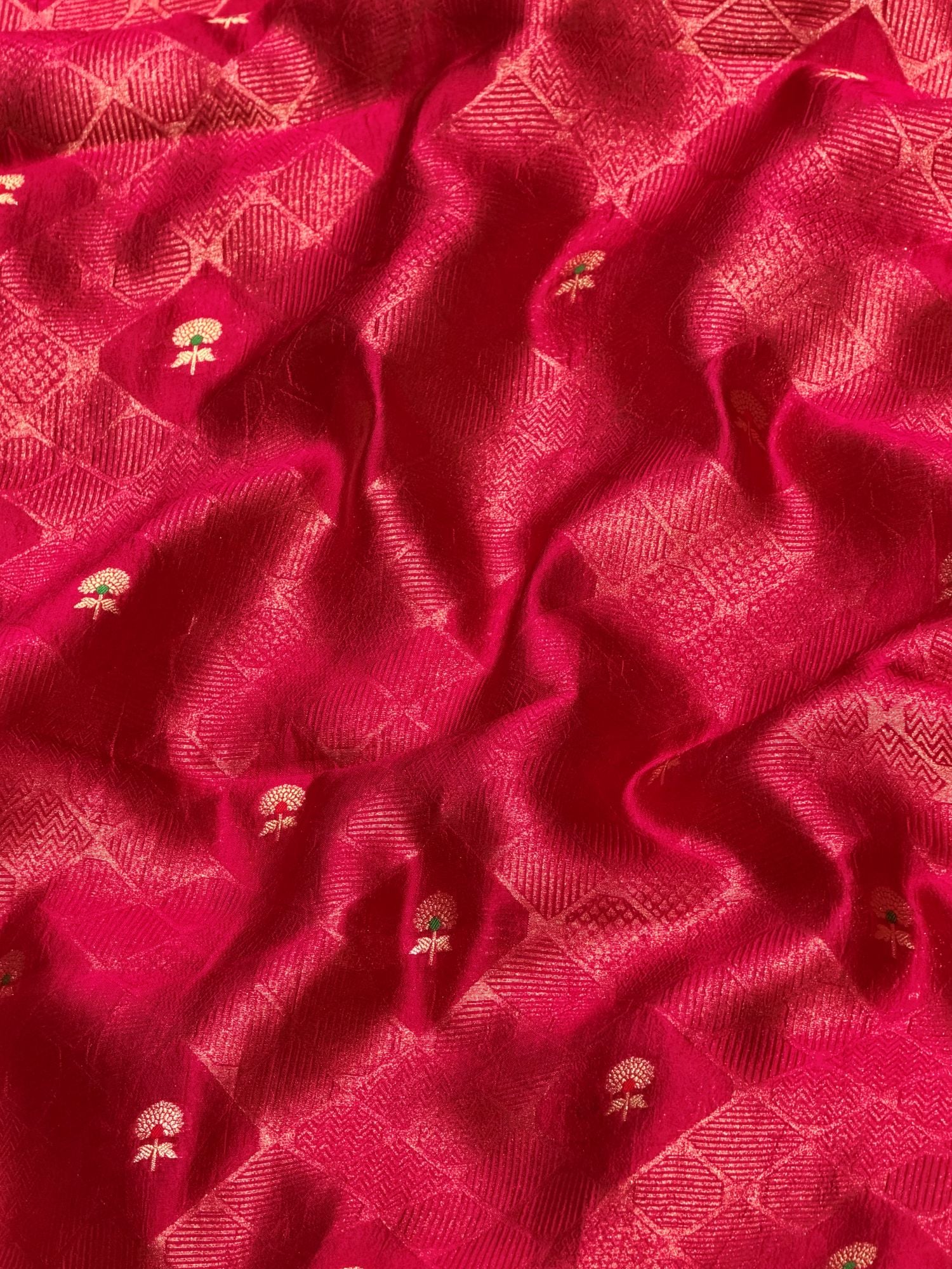 Rani Pink Soft Silk Fabric with Geometric Self Weave