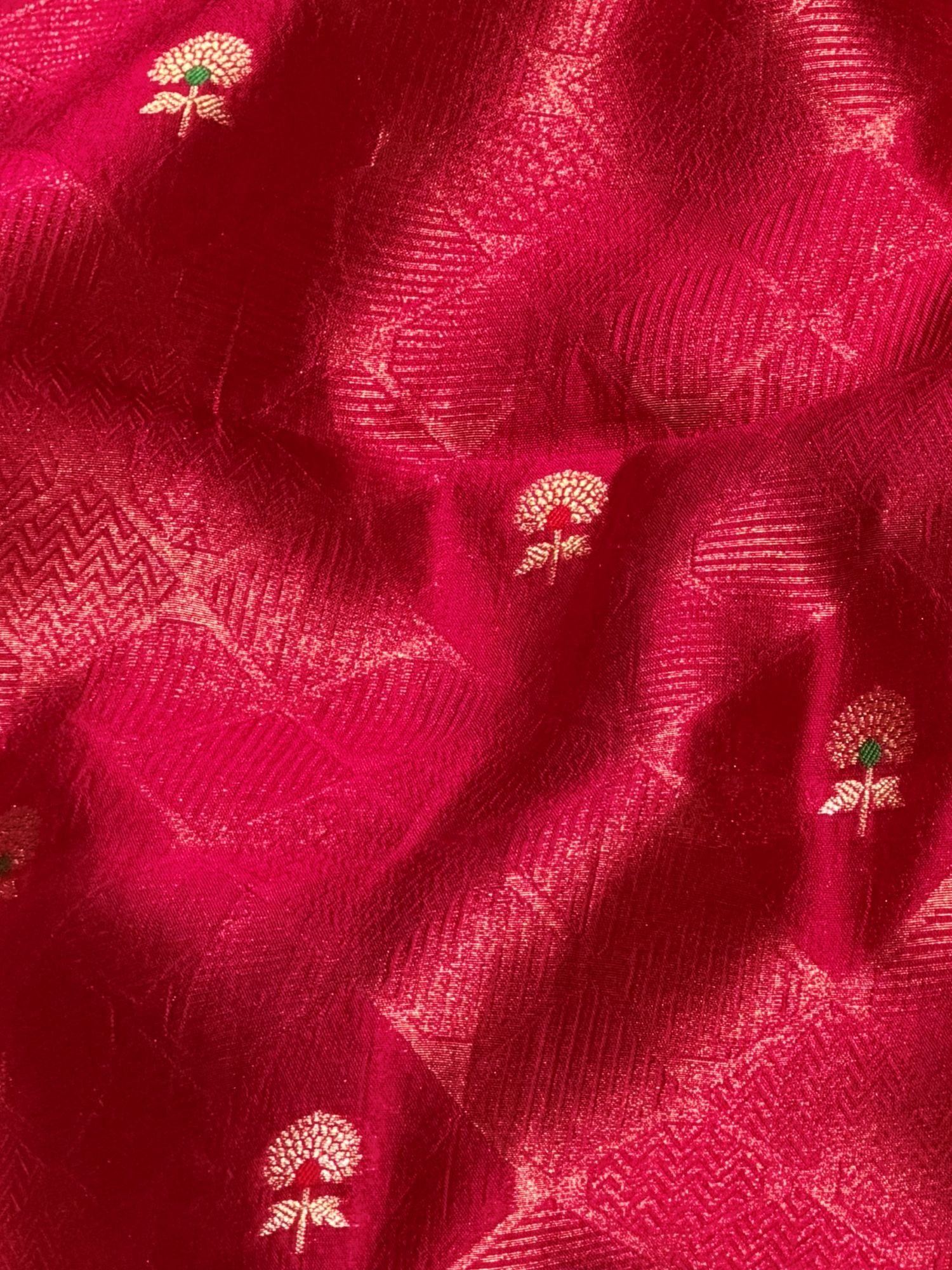 Rani Pink Soft Silk Fabric with Geometric Self Weave