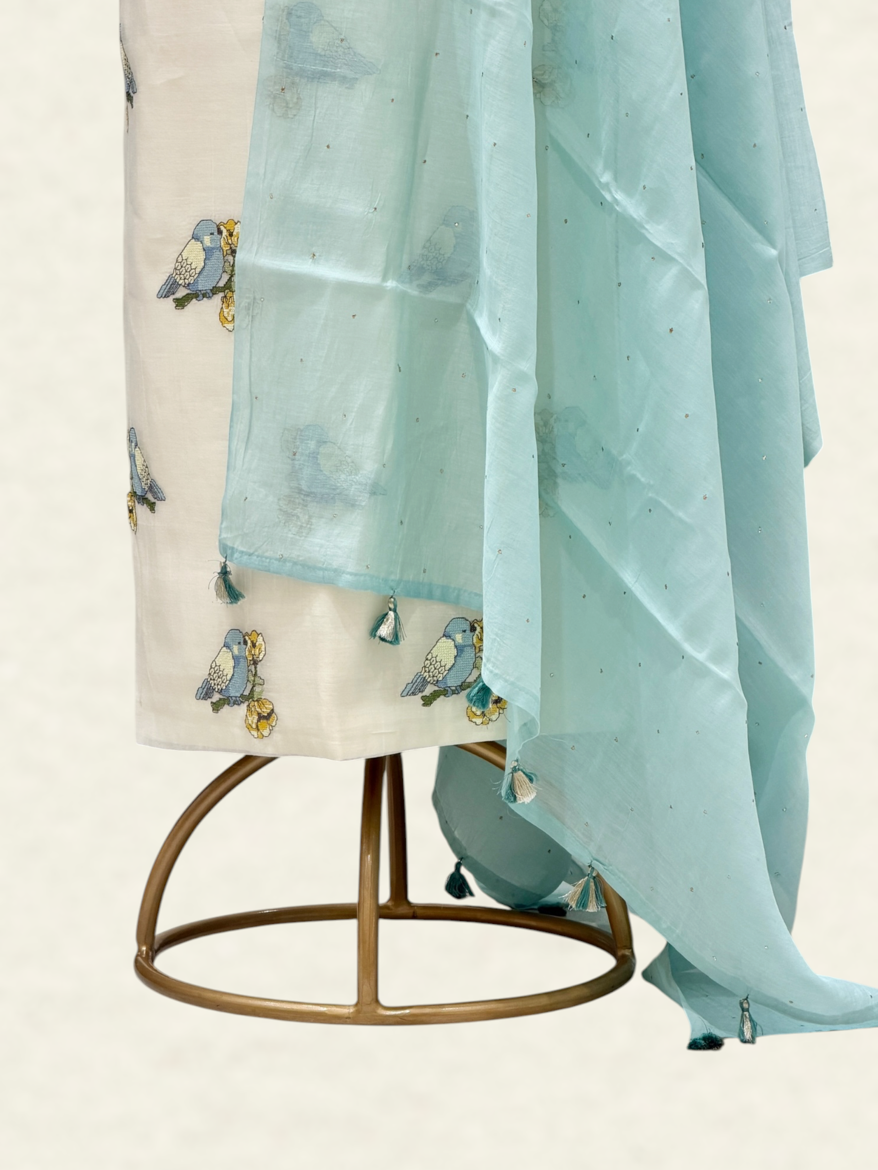 White Pure Mul Cotton Suit Set With Mukaish Work Dupatta