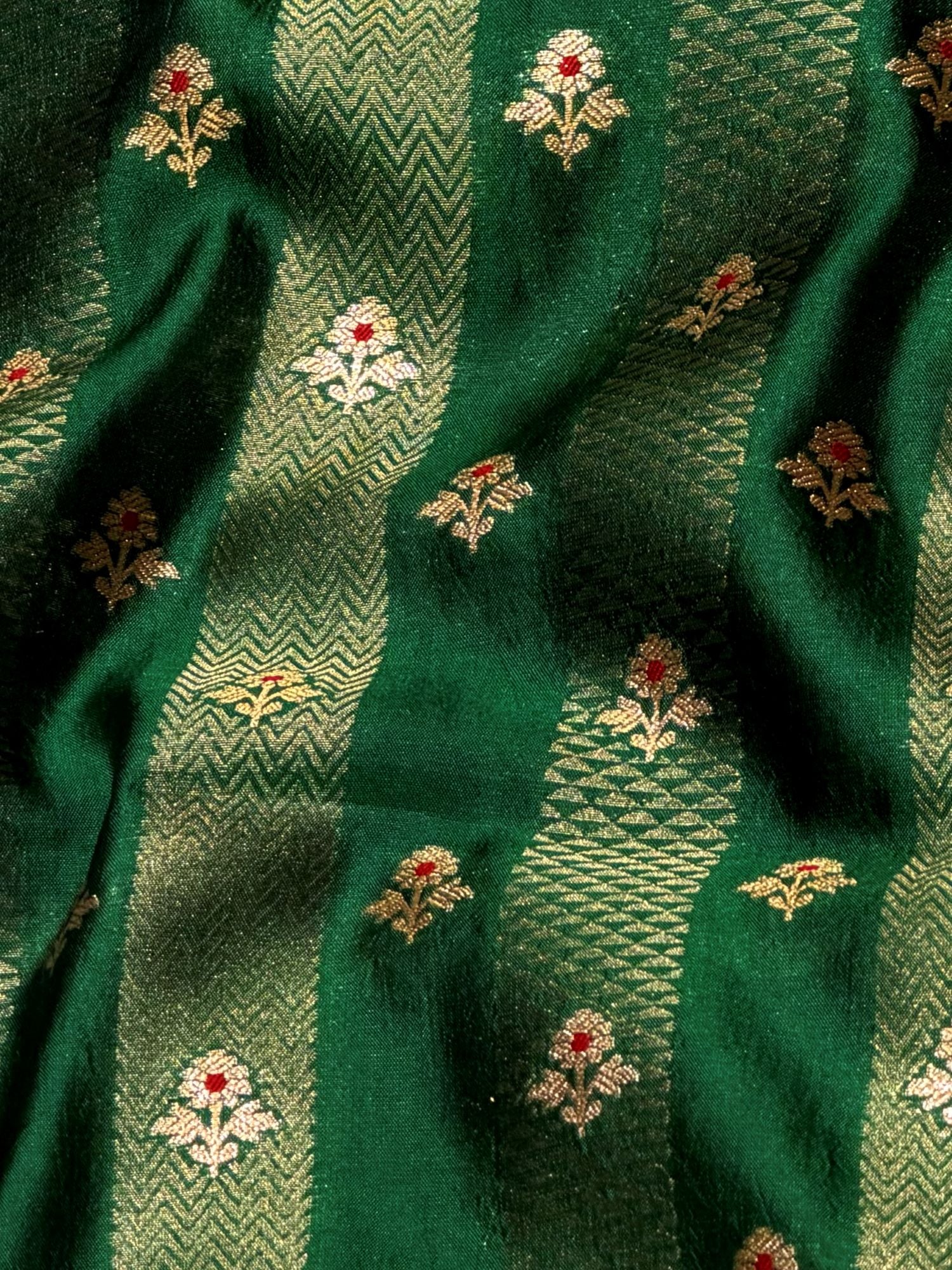 Emerald Green Soft Silk Fabric with Meenakari Bootis