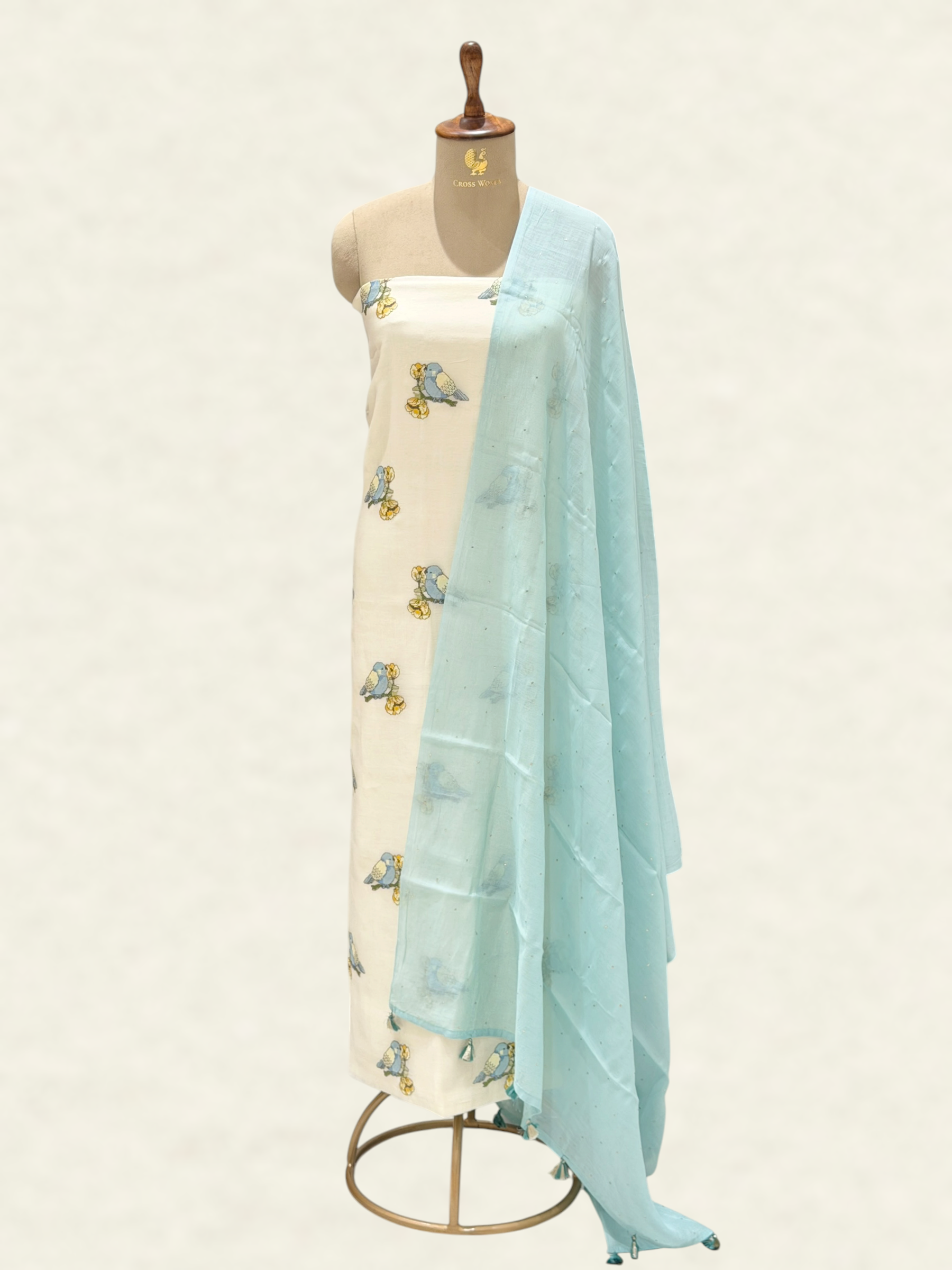 White Pure Mul Cotton Suit Set With Mukaish Work Dupatta