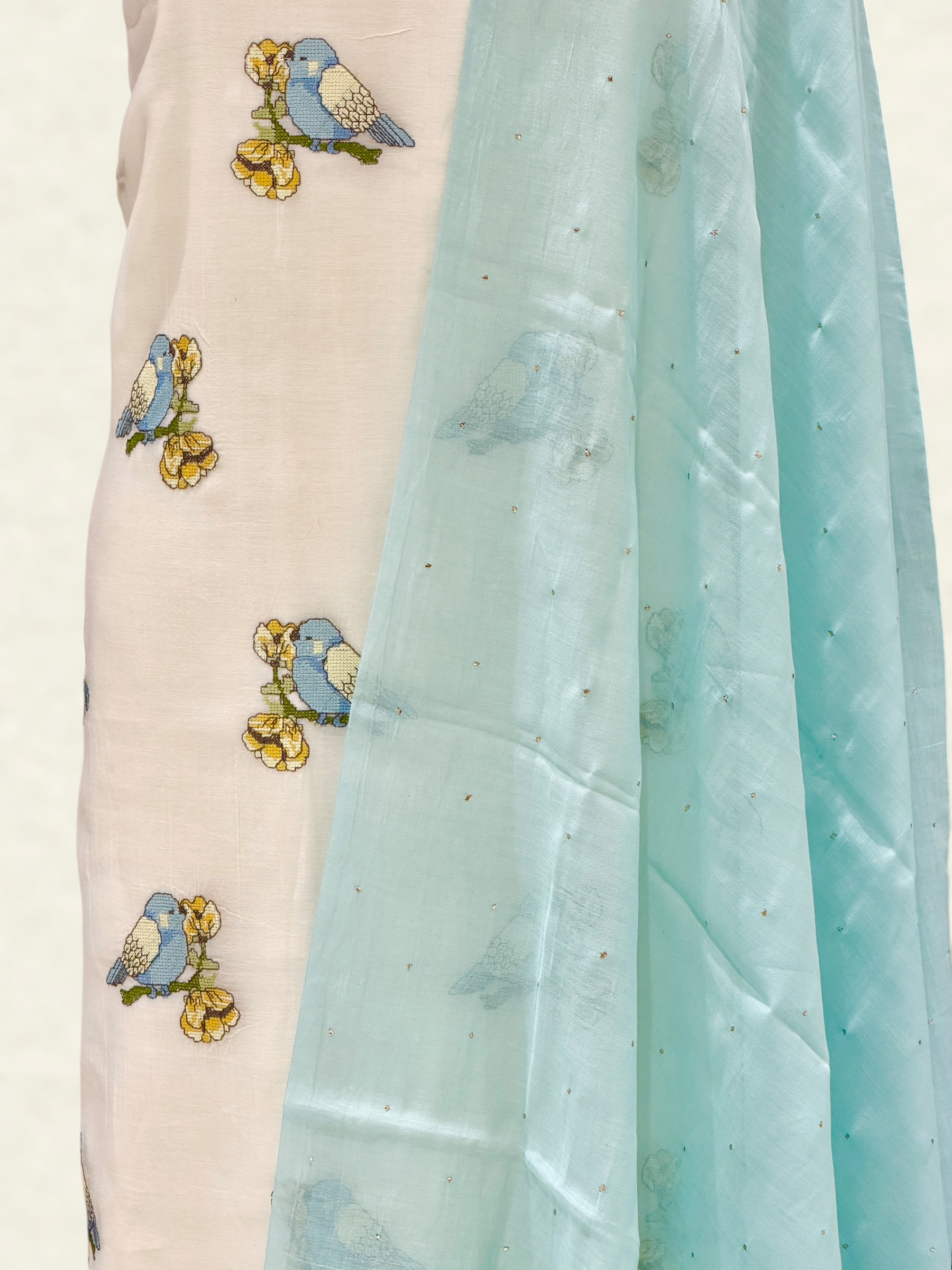 White Pure Mul Cotton Suit Set With Mukaish Work Dupatta