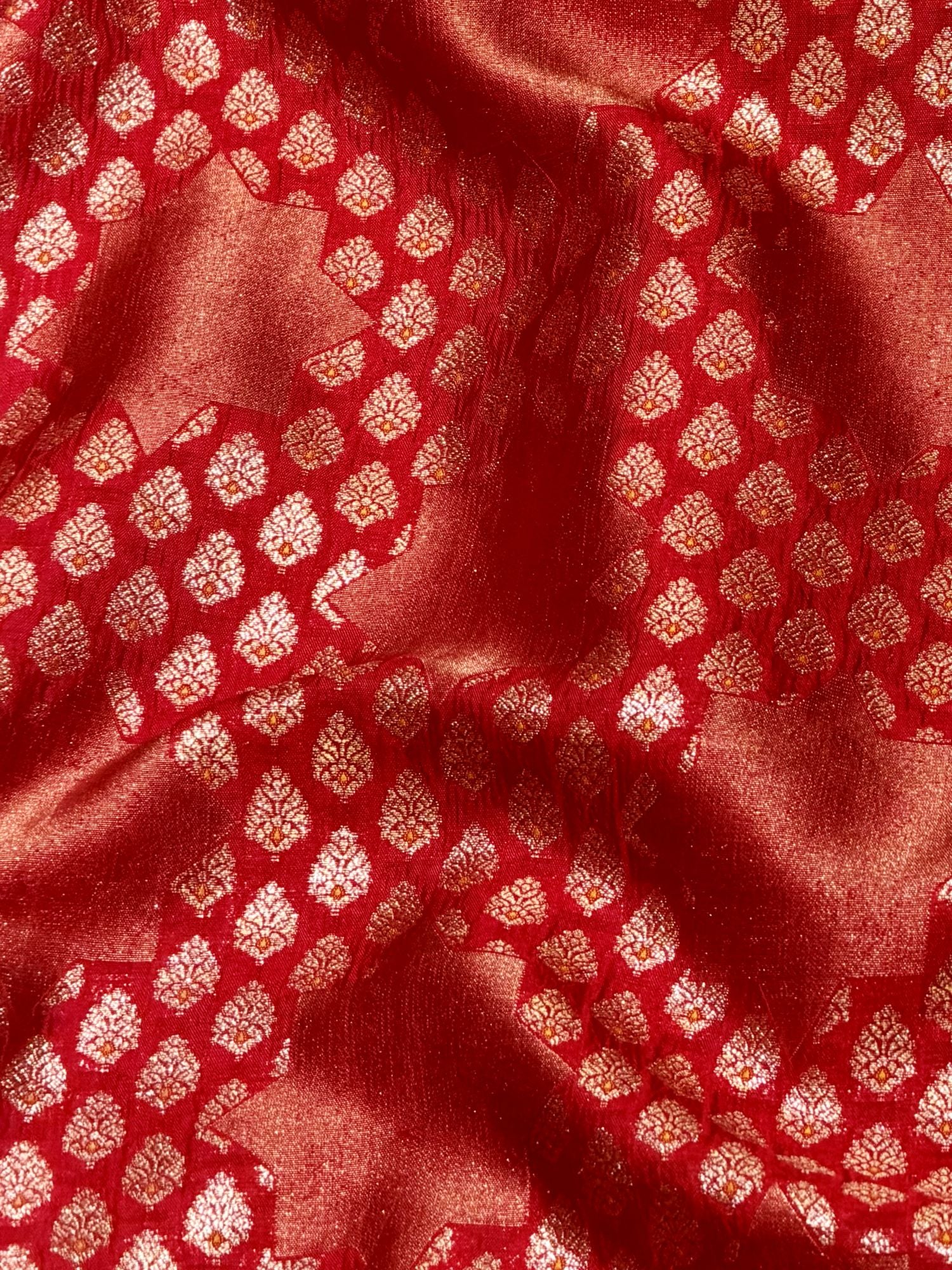 Vermilion Red Soft Silk Fabric with Geometric Bootis