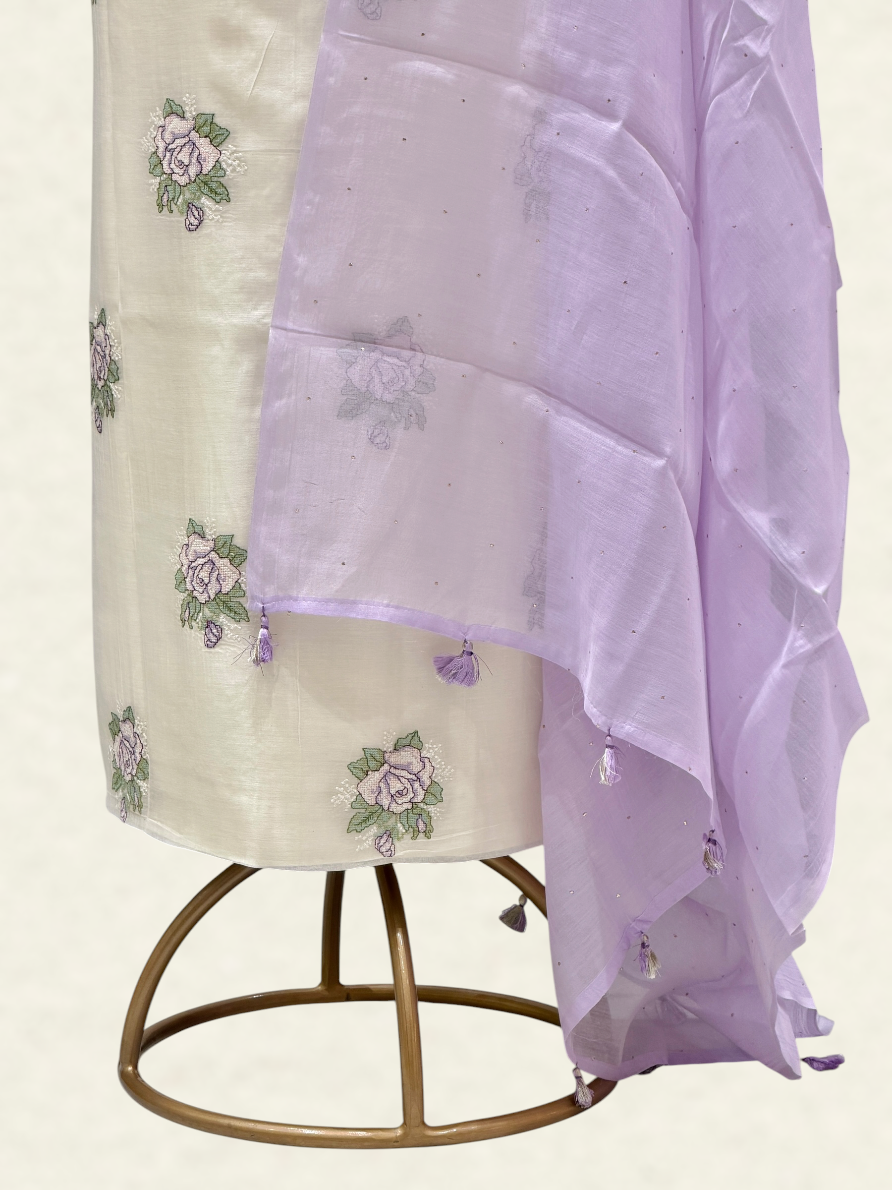 White Pure Mul Cotton Suit Set With Mukaish Work Dupatta