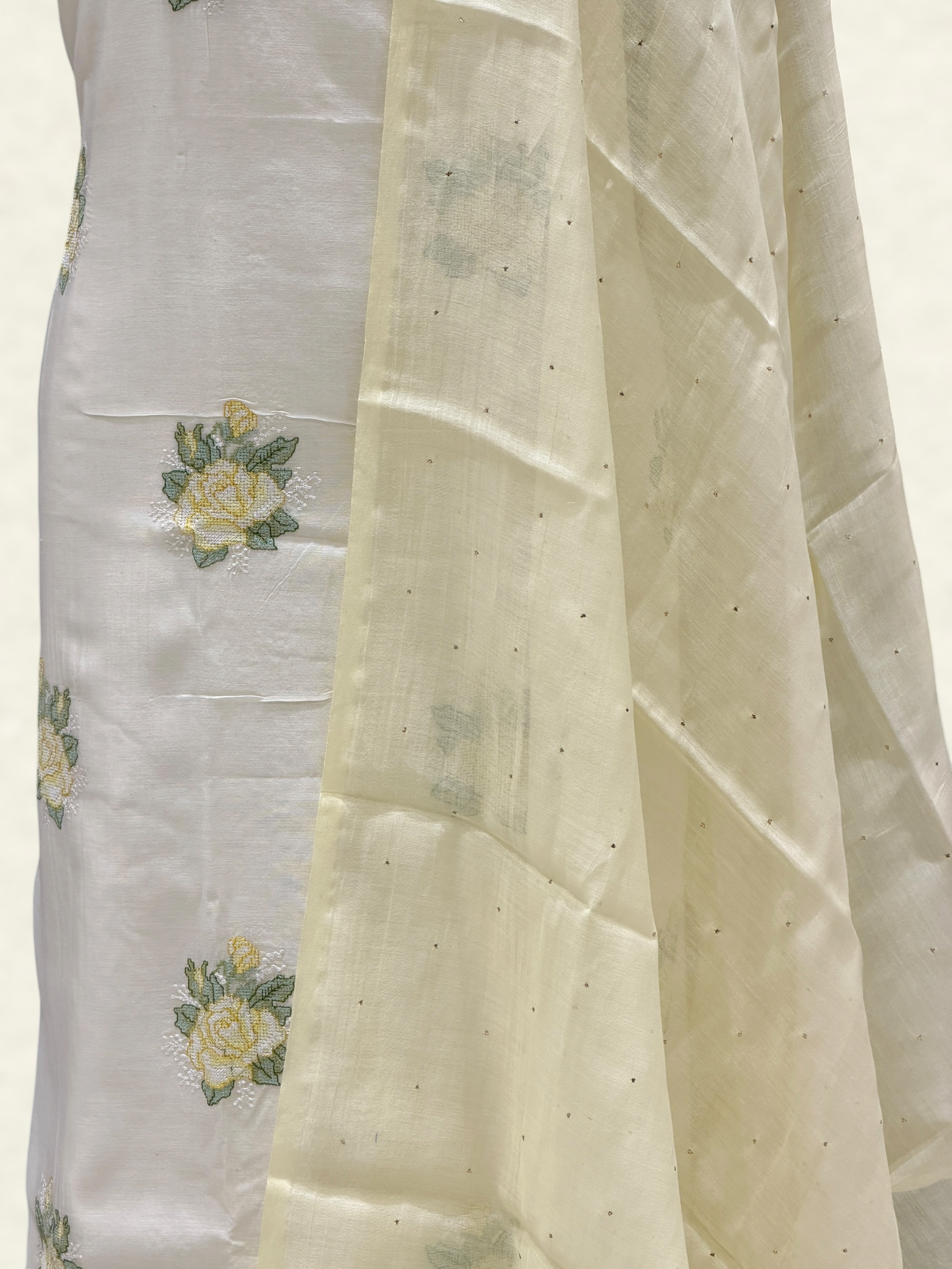White Pure Mul Cotton Suit Set With Mukaish Work Dupatta