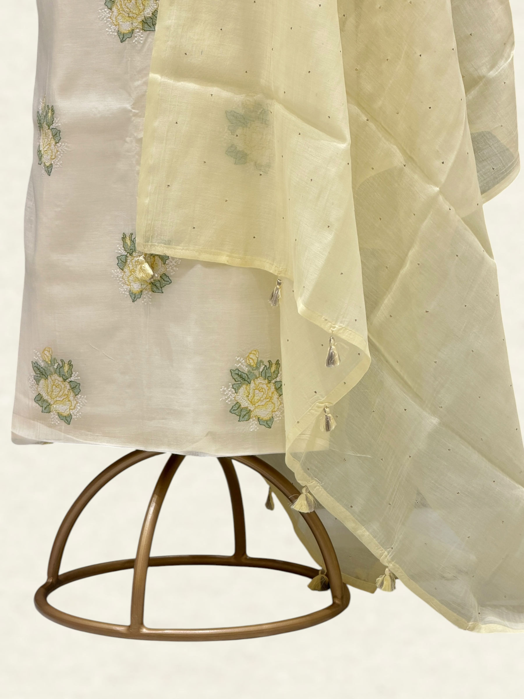 White Pure Mul Cotton Suit Set With Mukaish Work Dupatta