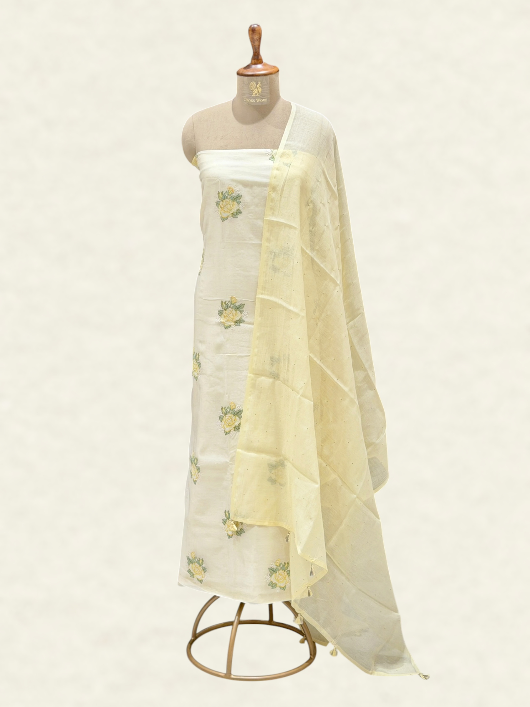 White Pure Mul Cotton Suit Set With Mukaish Work Dupatta