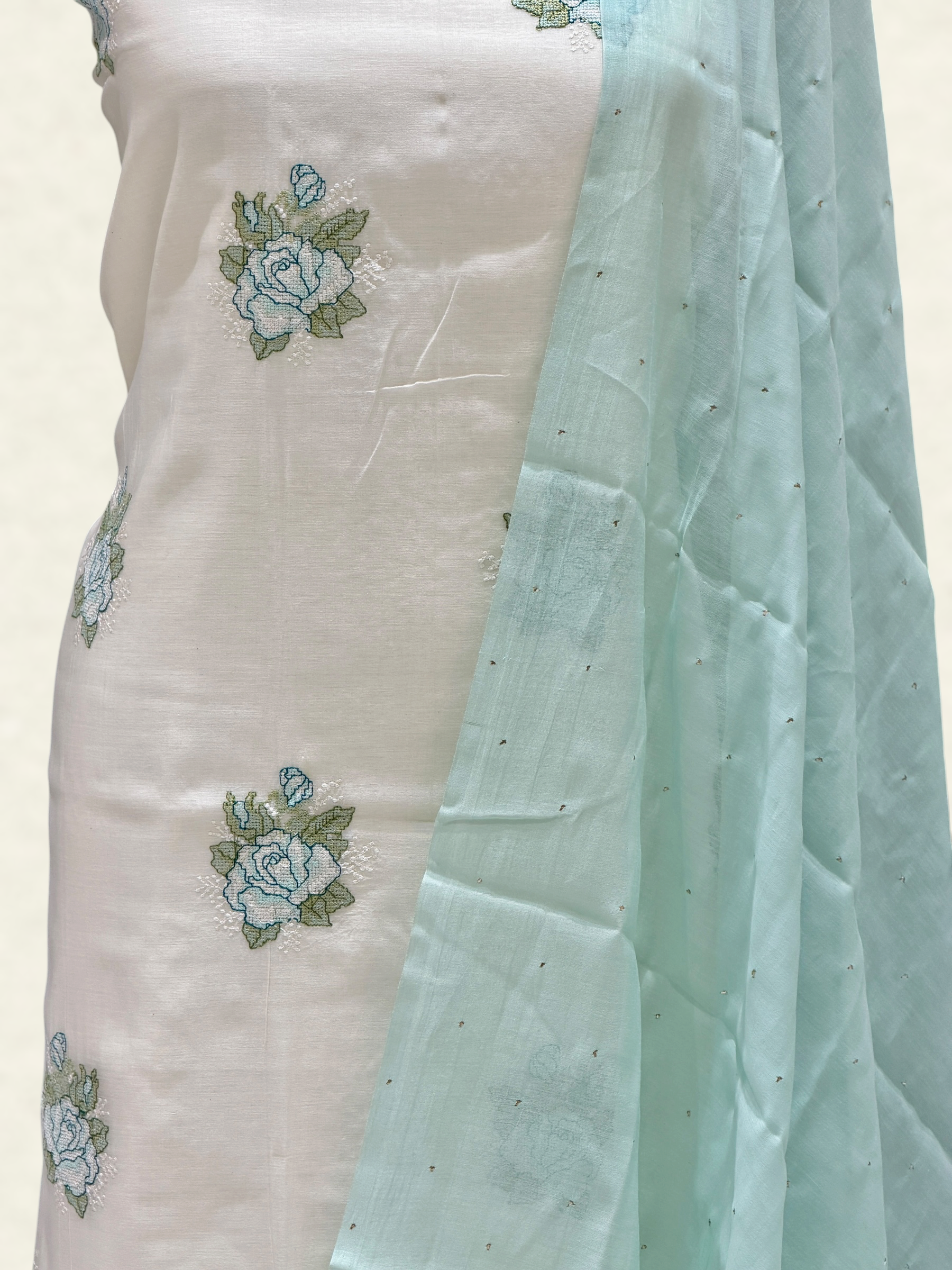 White Pure Mul Cotton Suit Set With Mukaish Work Dupatta