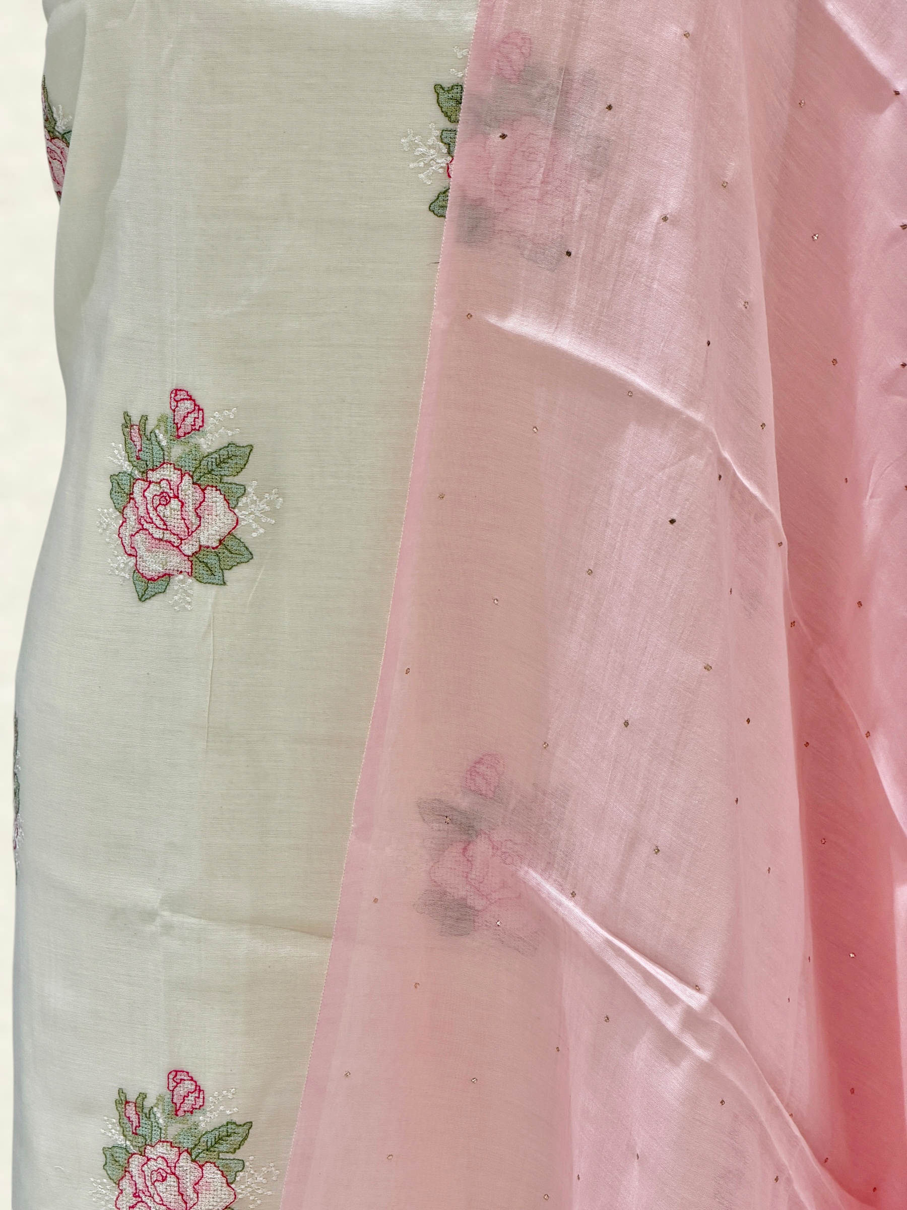 White Pure Mul Cotton Suit Set With Mukaish Work Dupatta