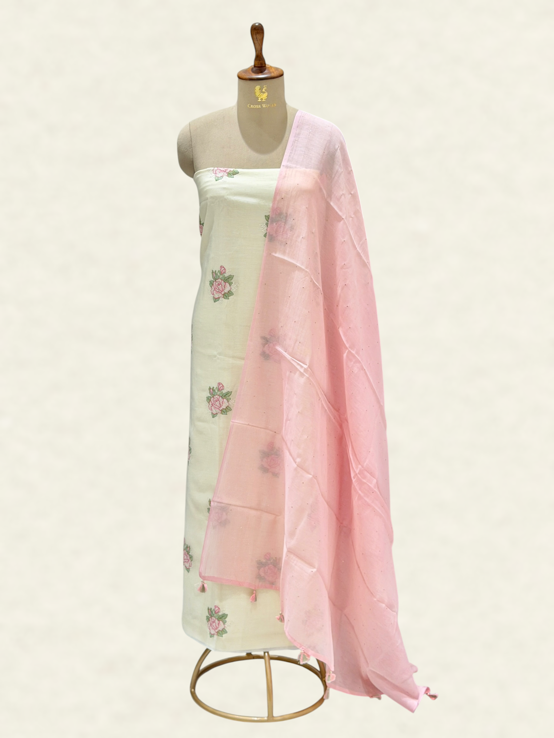 White Pure Mul Cotton Suit Set With Mukaish Work Dupatta