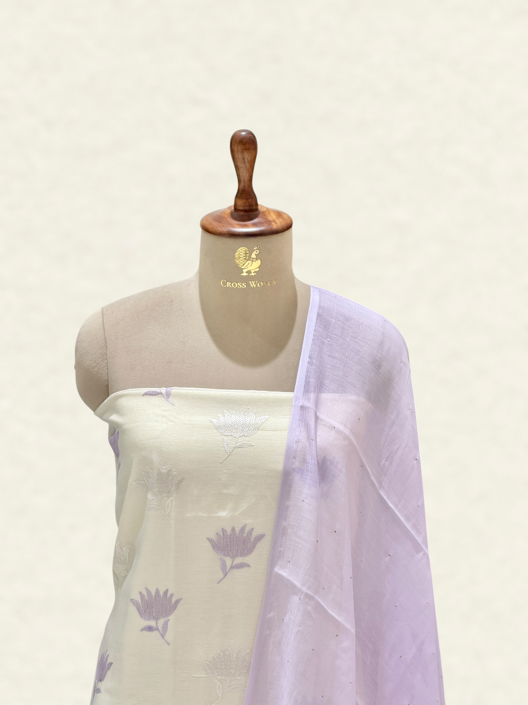 White Pure Mul Cotton Suit Set With Mukaish Work Dupatta