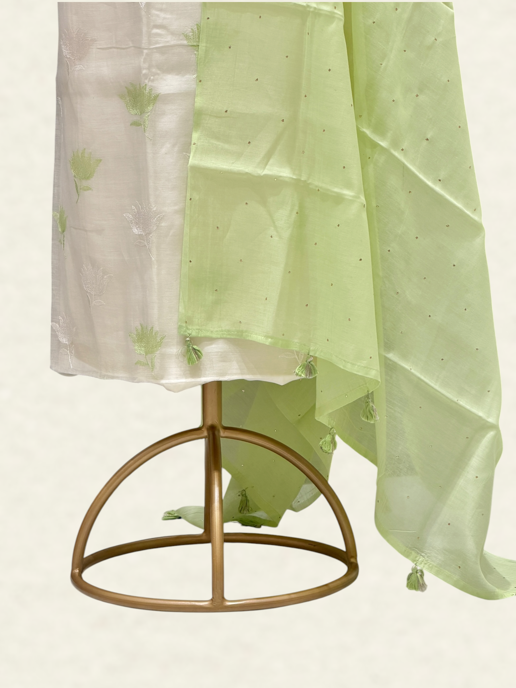White Pure Mul Cotton Suit Set With Mukaish Work Dupatta