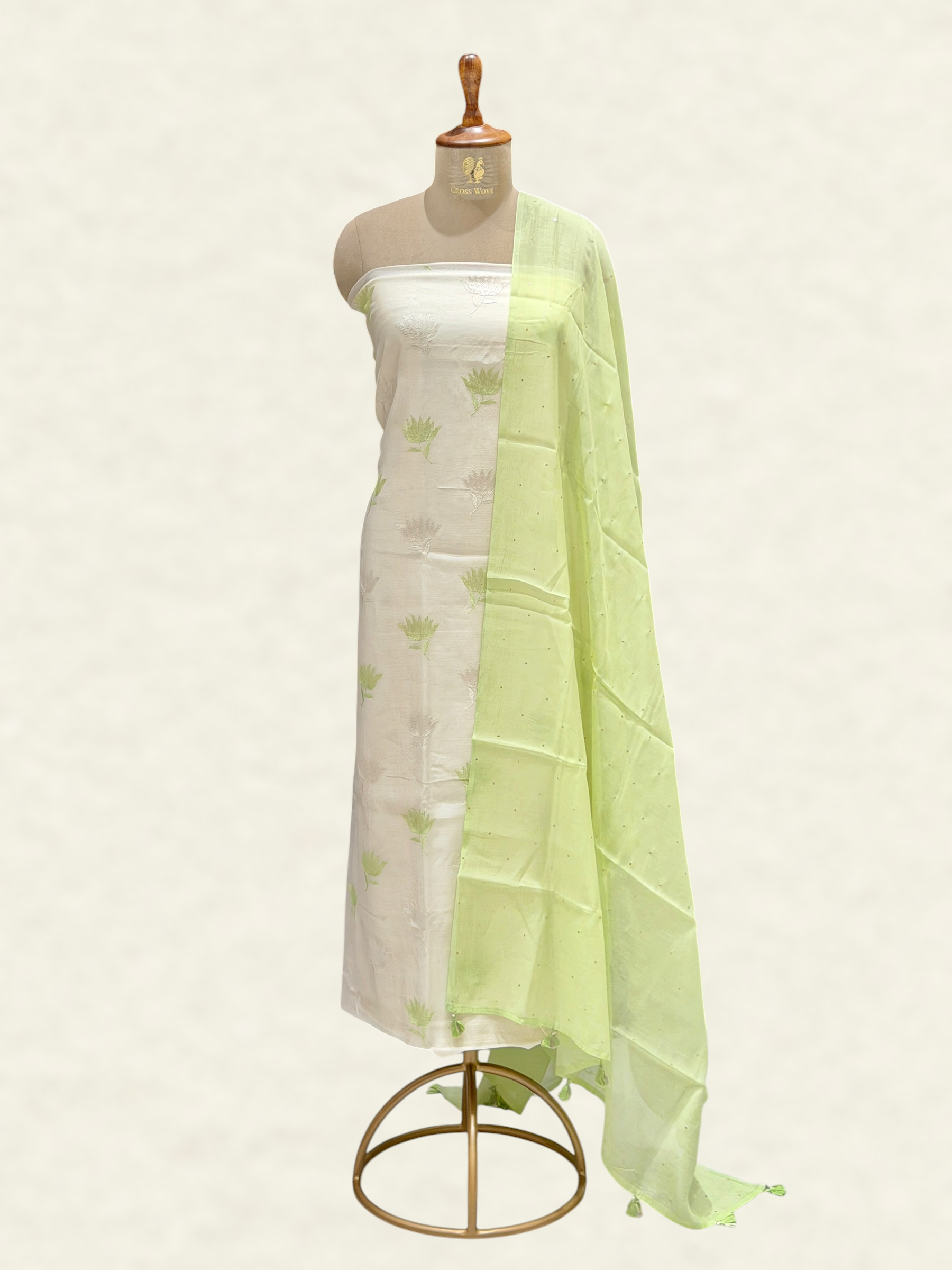 White Pure Mul Cotton Suit Set With Mukaish Work Dupatta