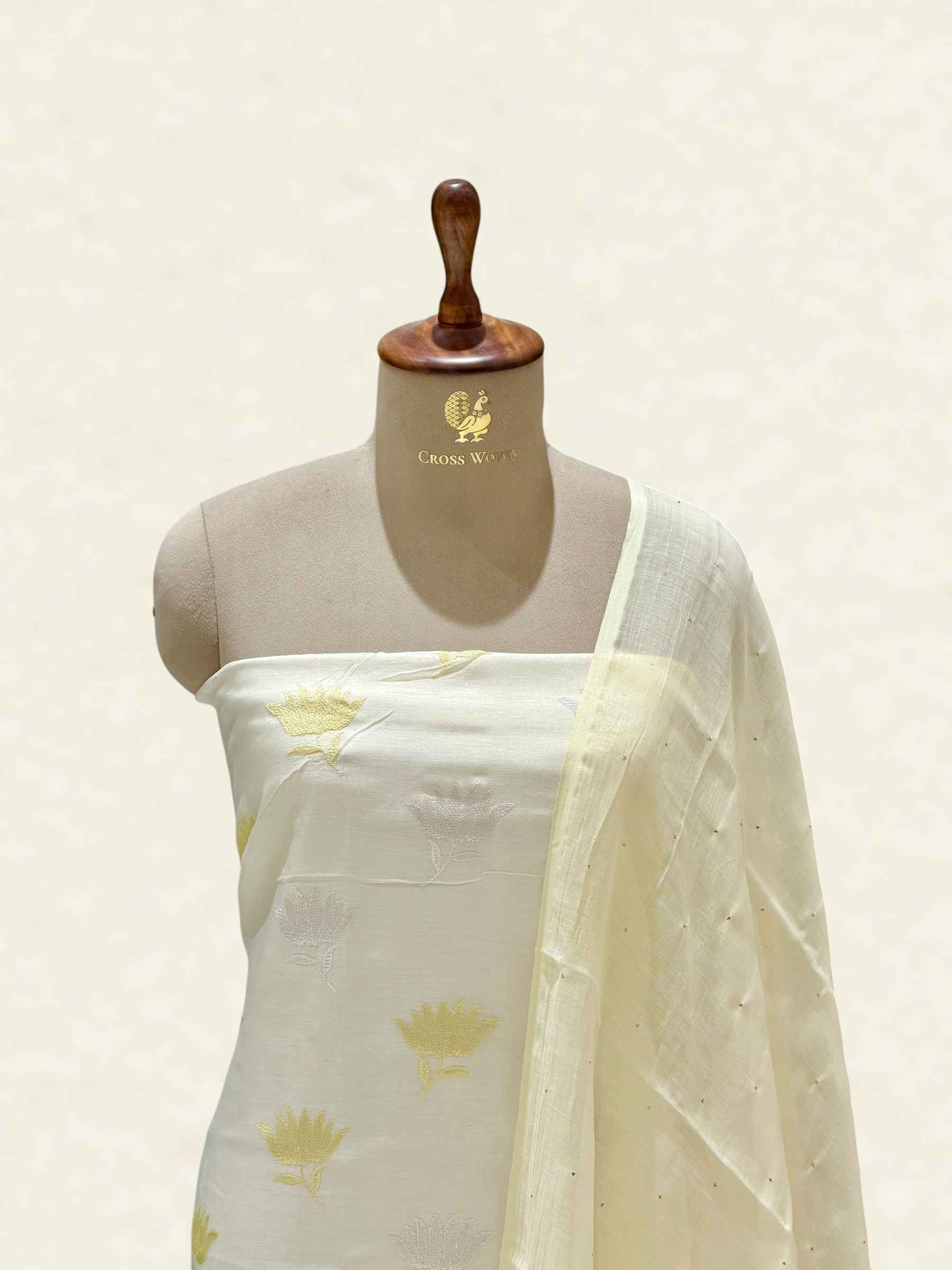 White Pure Mul Cotton Suit Set With Mukaish Work Dupatta