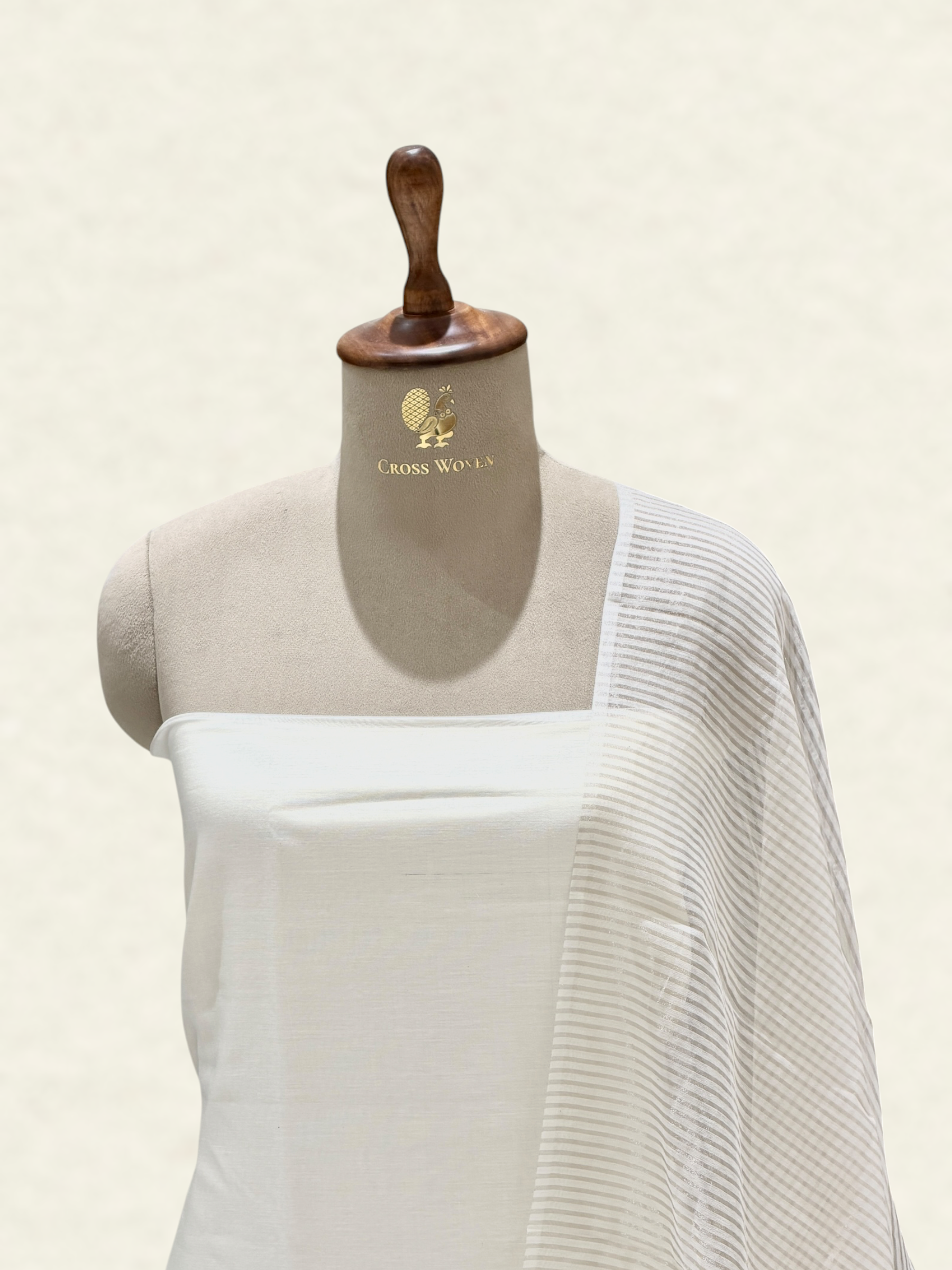 White Mul Cotton Suit Set with Handbrush Floral Print